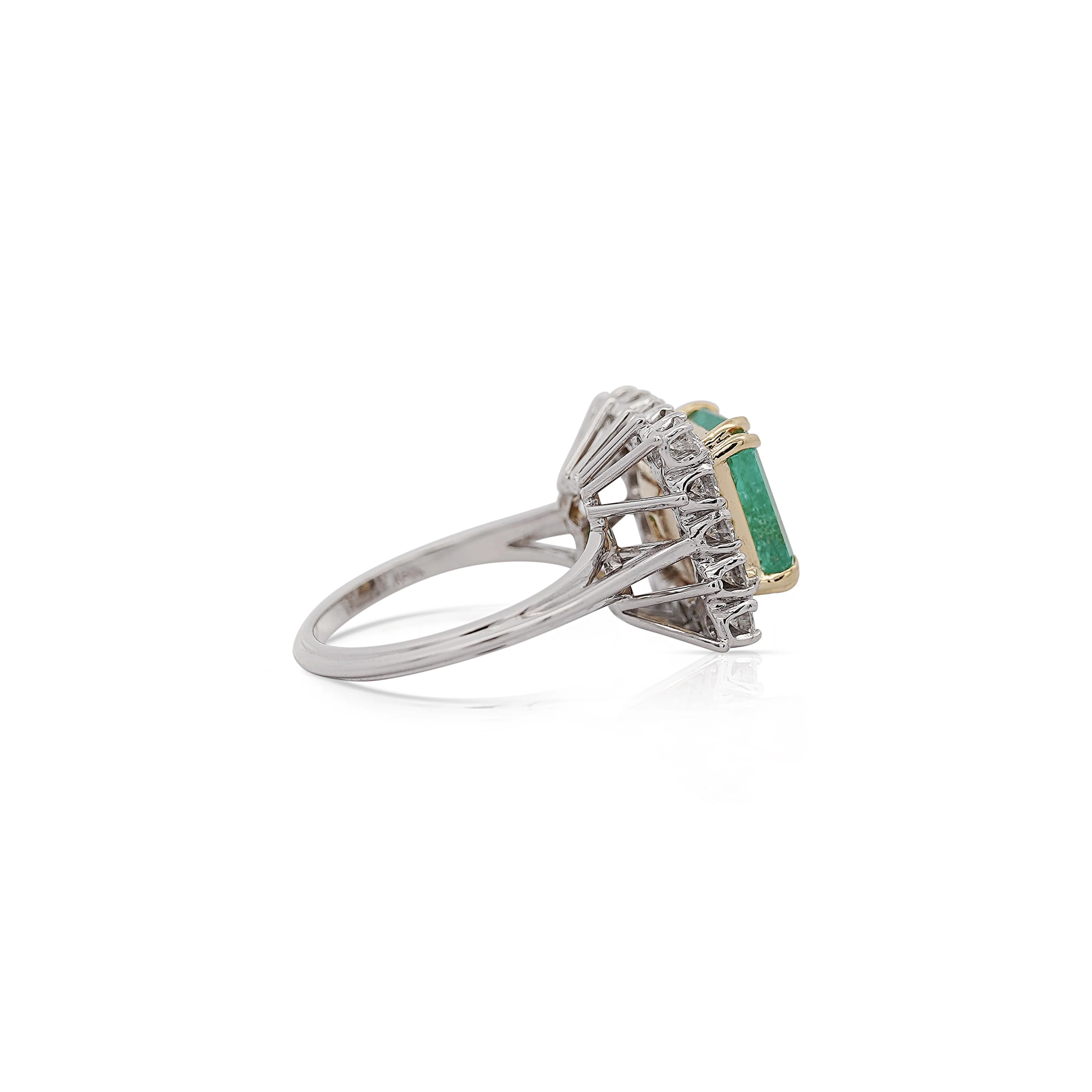 2.97 Carat Emerald Cut Emerald & Diamond Halo 18K White Gold Vintage-Style Ring - Image 11