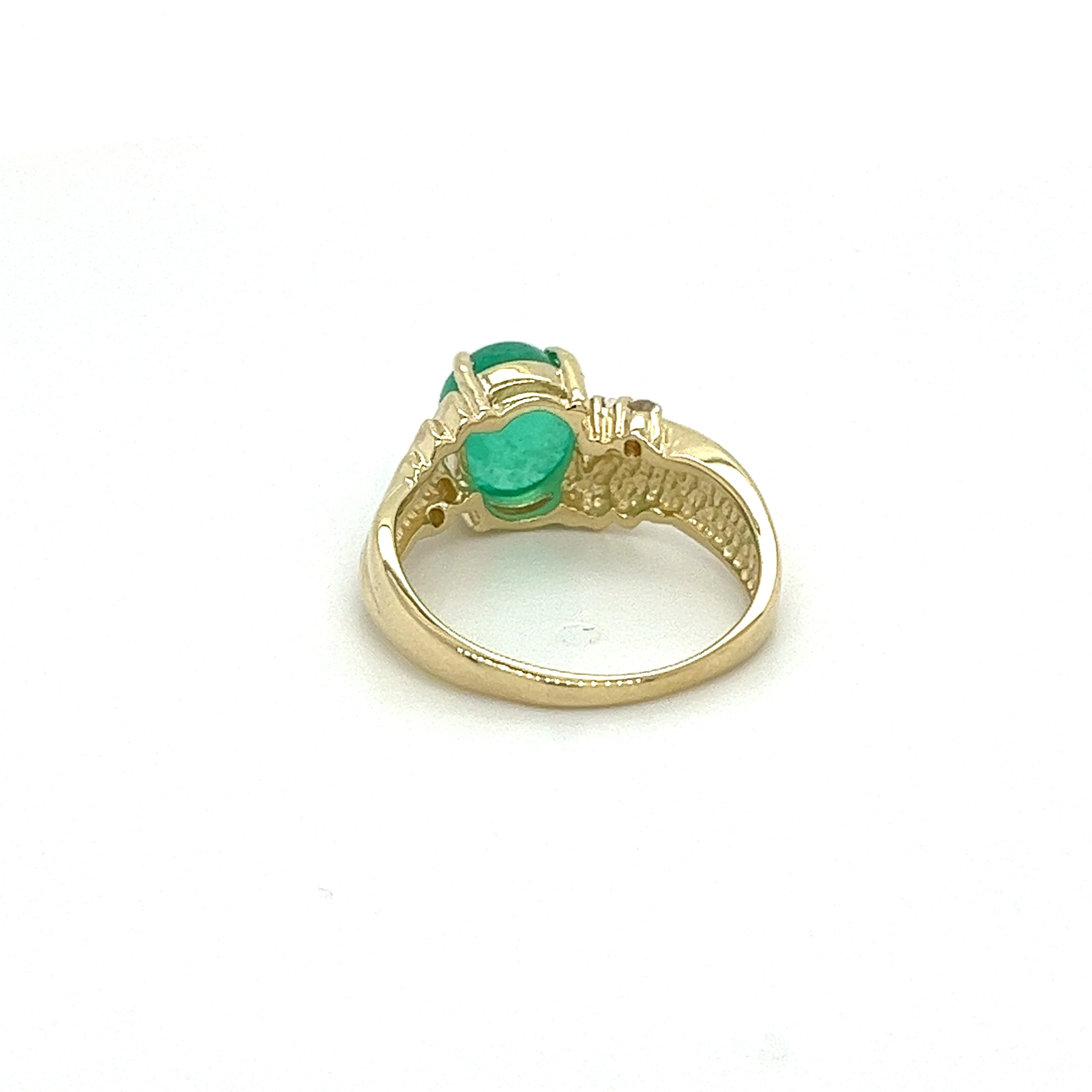 2 Carat Cabochon Cut Natural Emerald & Diamond in Textured 14K Yellow Gold Ring - Image 2