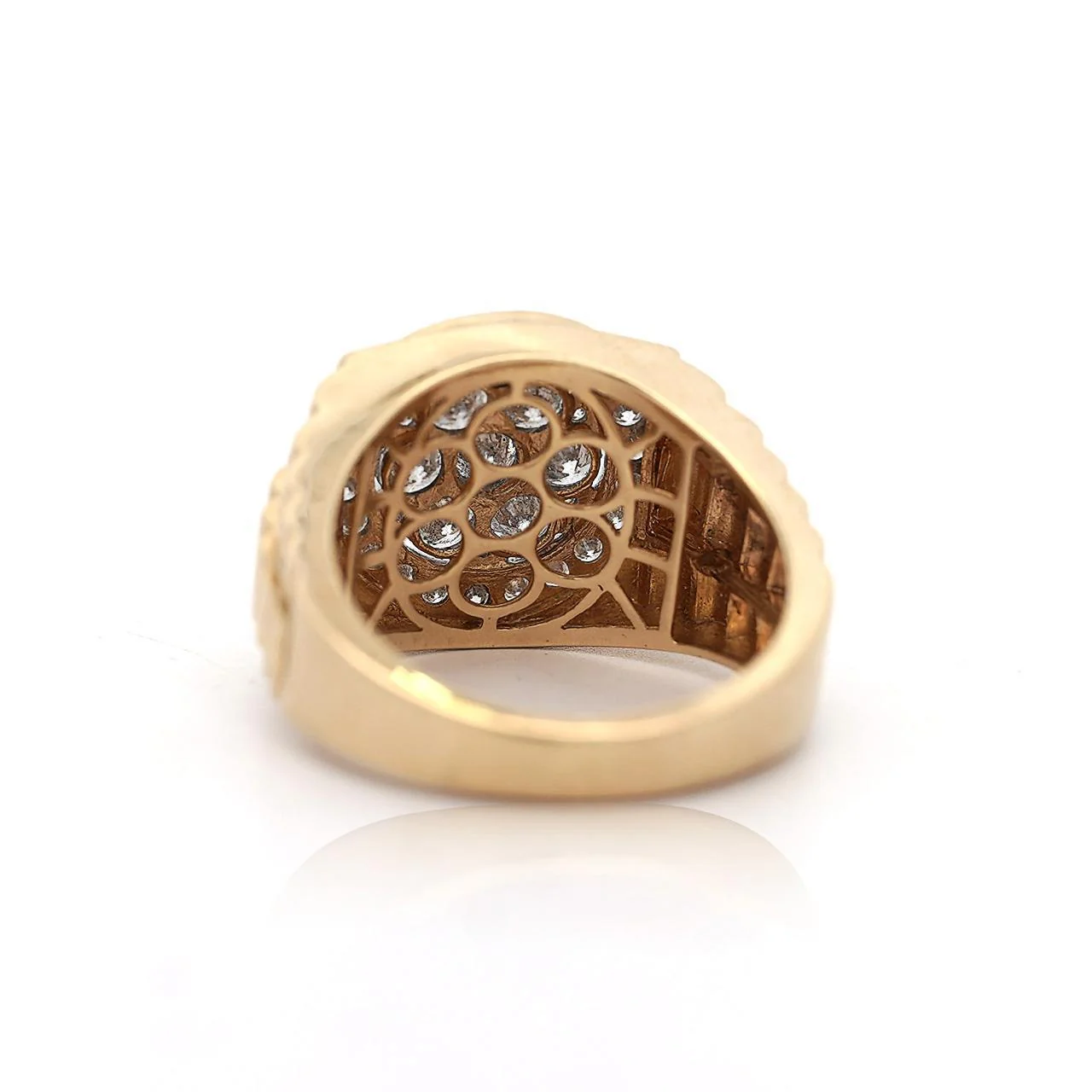 2 Carat Diamond Cluster 14K Gold Ribbed Shank Mens Signet Ring - Image 5
