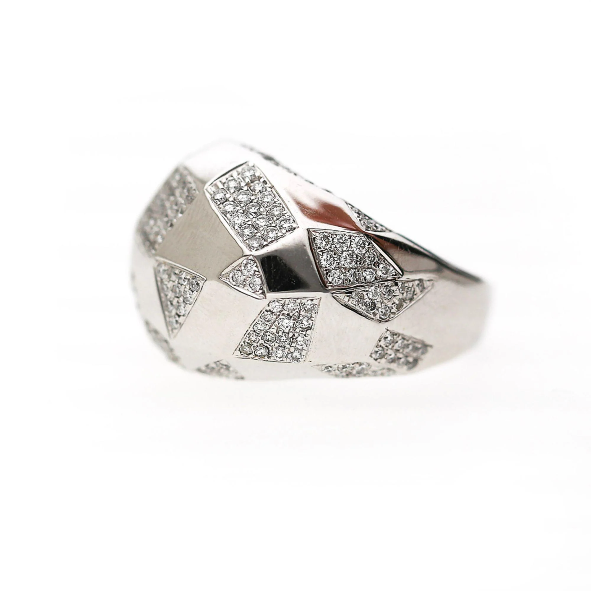 2 Carat Diamond Pave Geometric Bombé Dome 18k White Gold Ring - Image 2