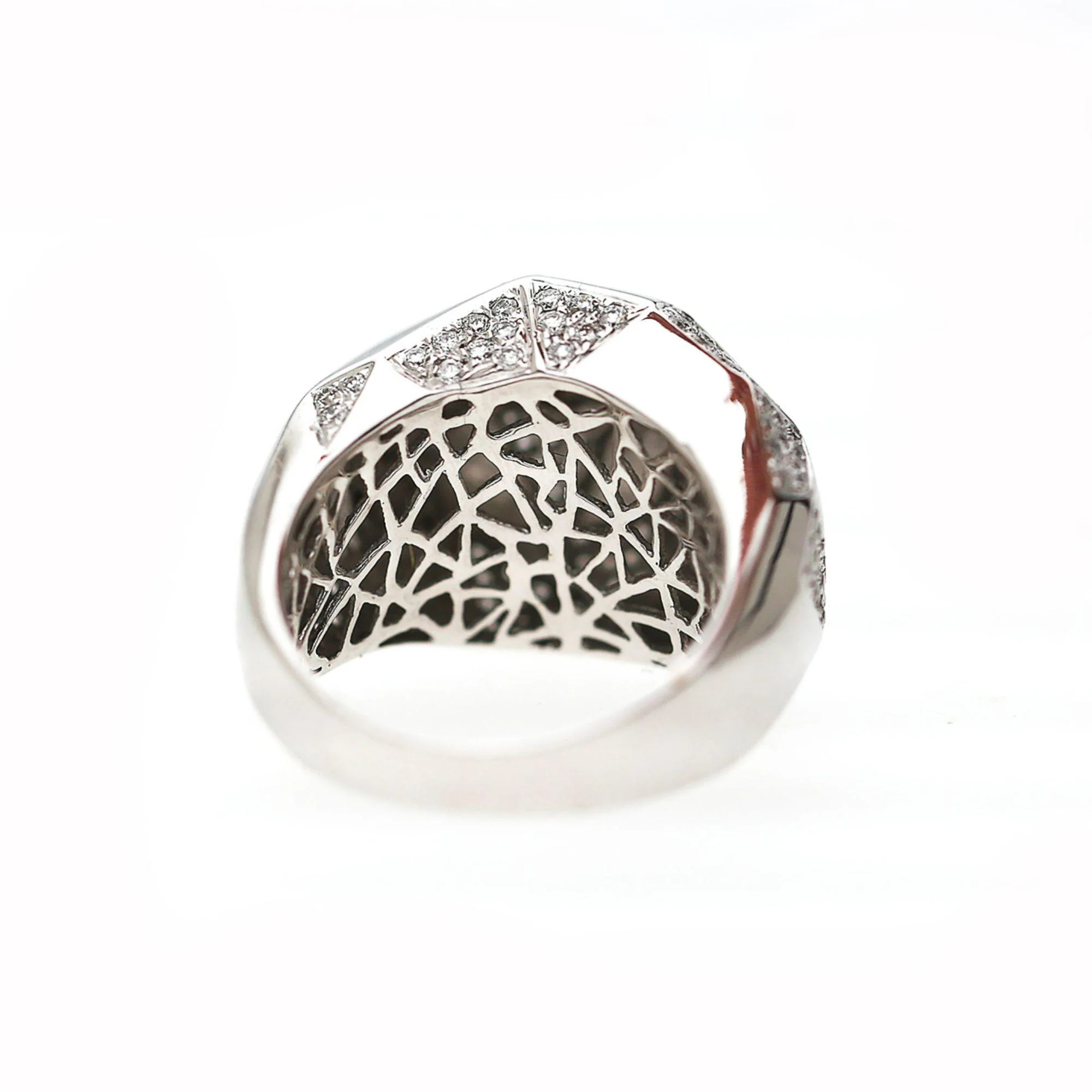 2 Carat Diamond Pave Geometric Bombé Dome 18k White Gold Ring - Image 3
