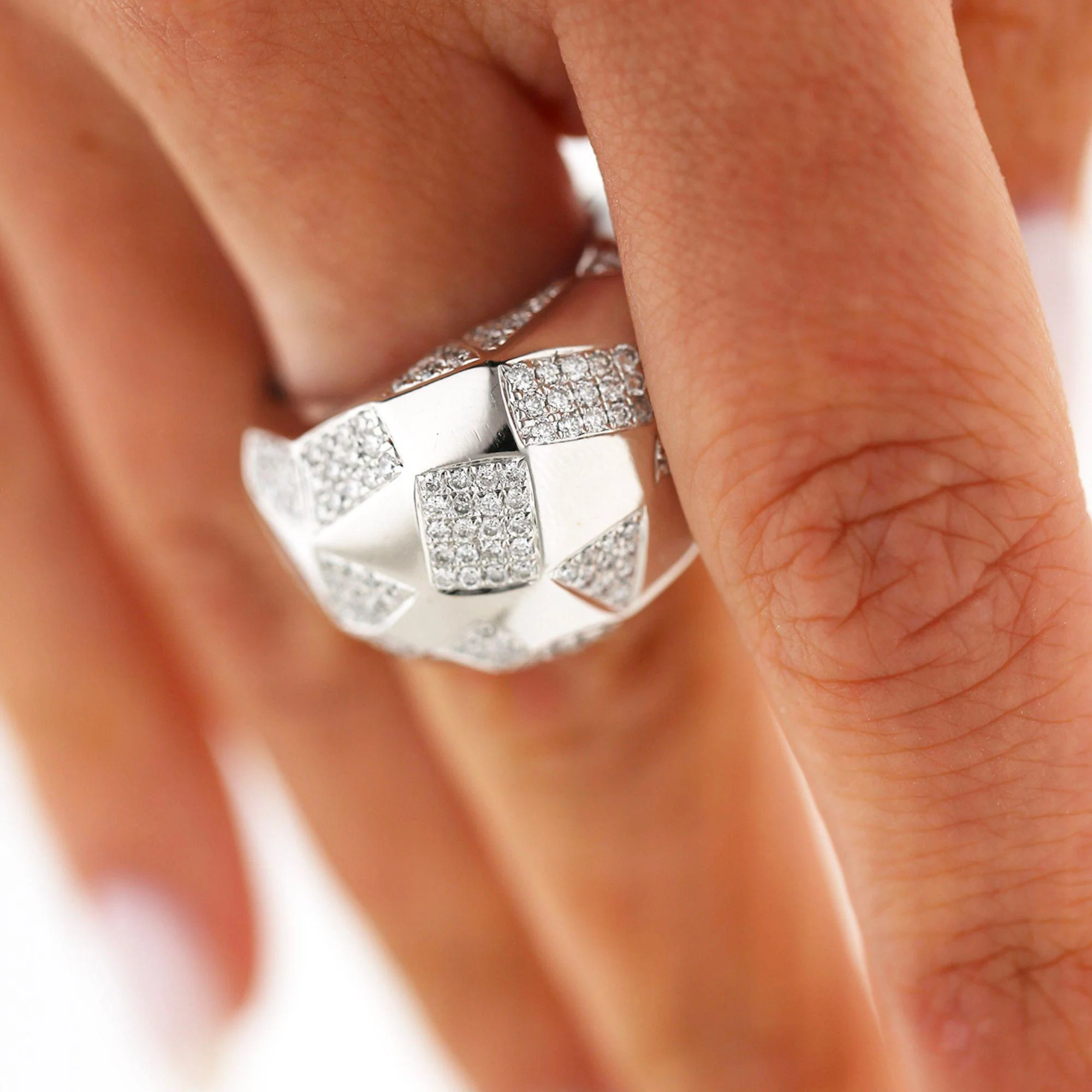 2 Carat Diamond Pave Geometric Bombé Dome 18k White Gold Ring - Image 4