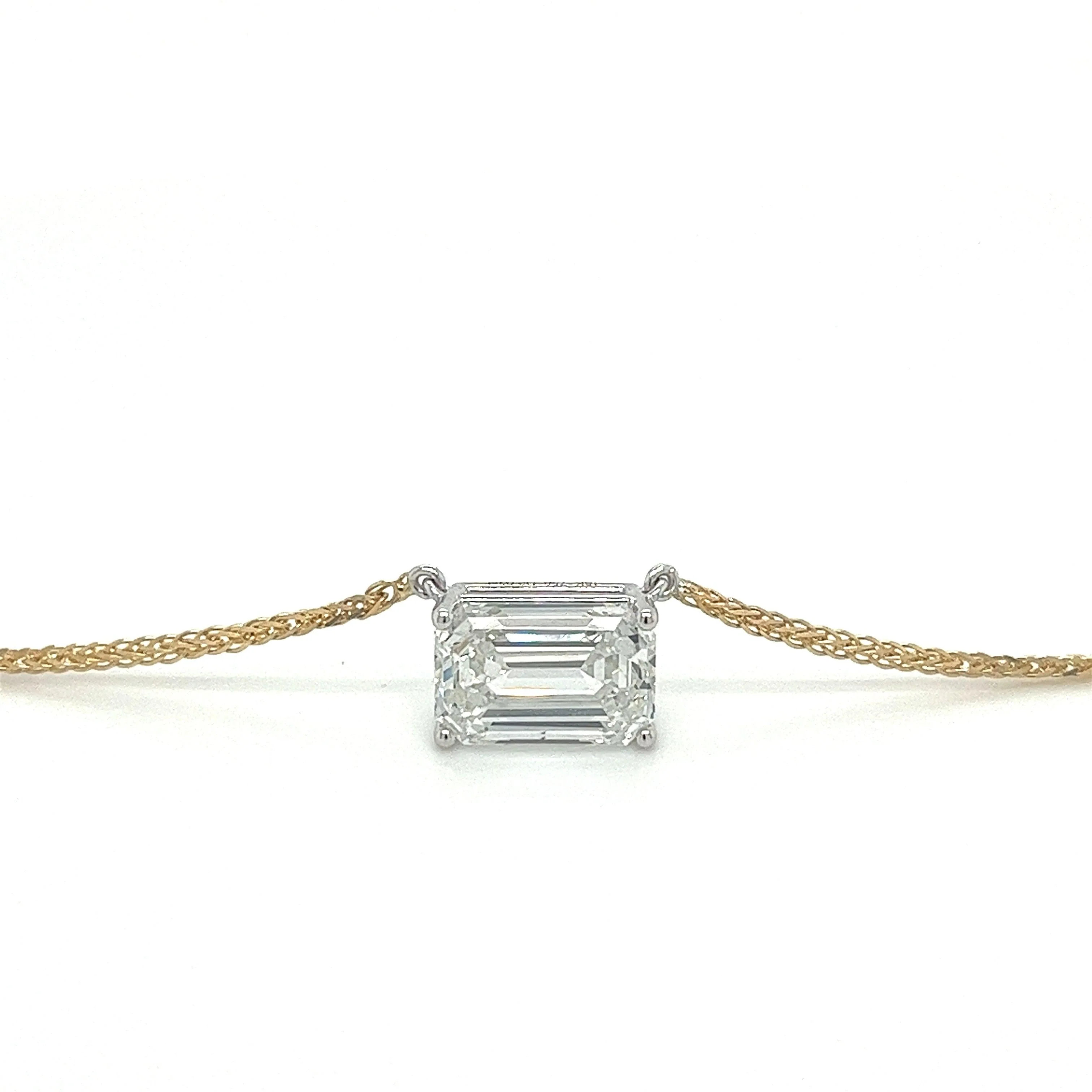 2 Carat Emerald Cut Lab Grown Diamond Connected Floating Necklace in 18K Yellow & White Gold 2-Tone Setting - Image 4