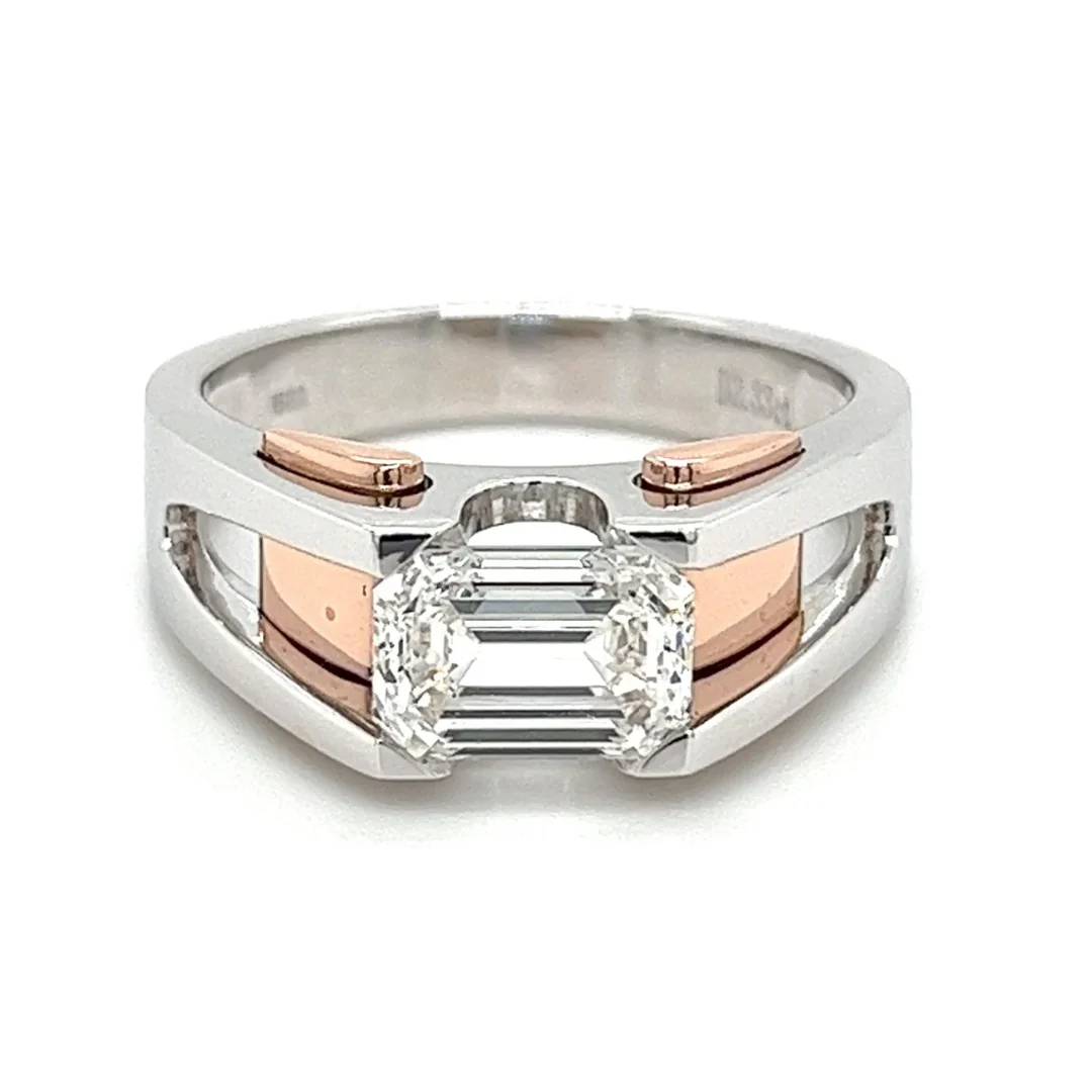 2.87 Carat Emerald Cut Lab Grown Diamond Mens Ring in 2-Tone Rose/White Gold