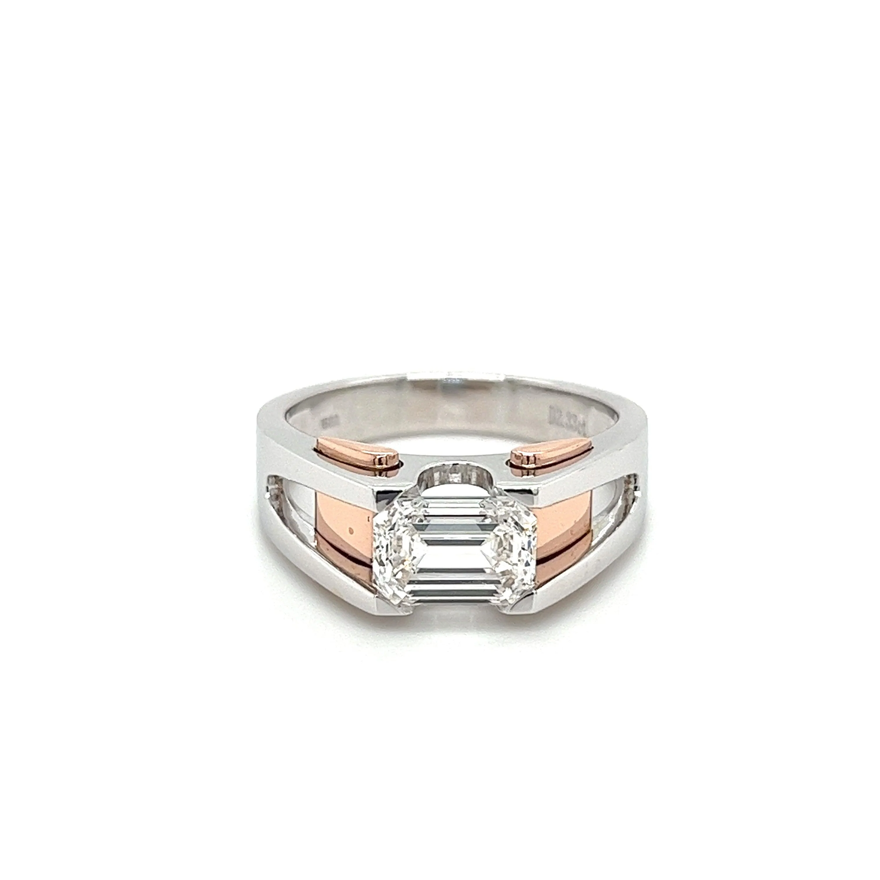 2.87 Carat Emerald Cut Lab Grown Diamond Mens Ring in 2-Tone Rose/White Gold - Image 2