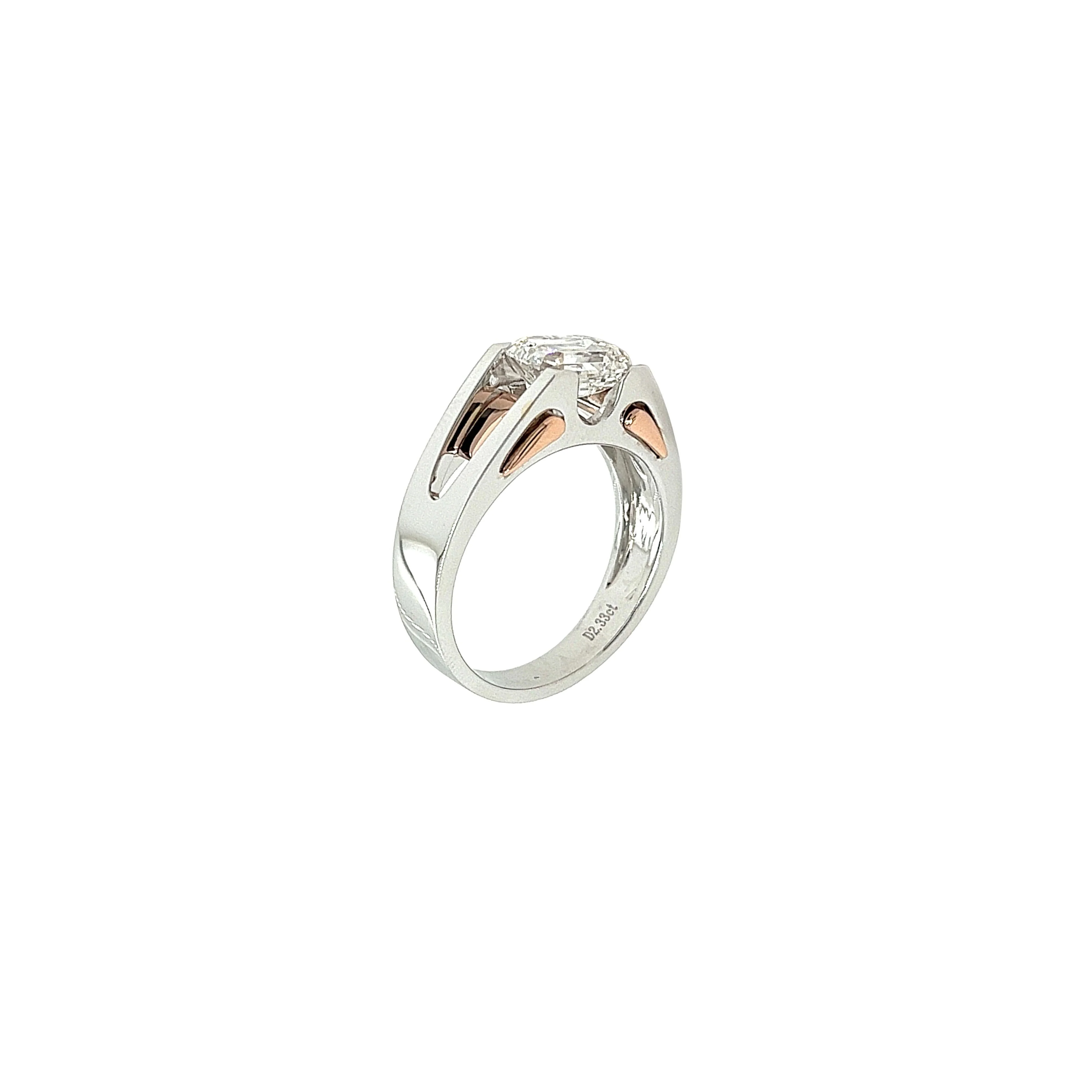 2.87 Carat Emerald Cut Lab Grown Diamond Mens Ring in 2-Tone Rose/White Gold - Image 3