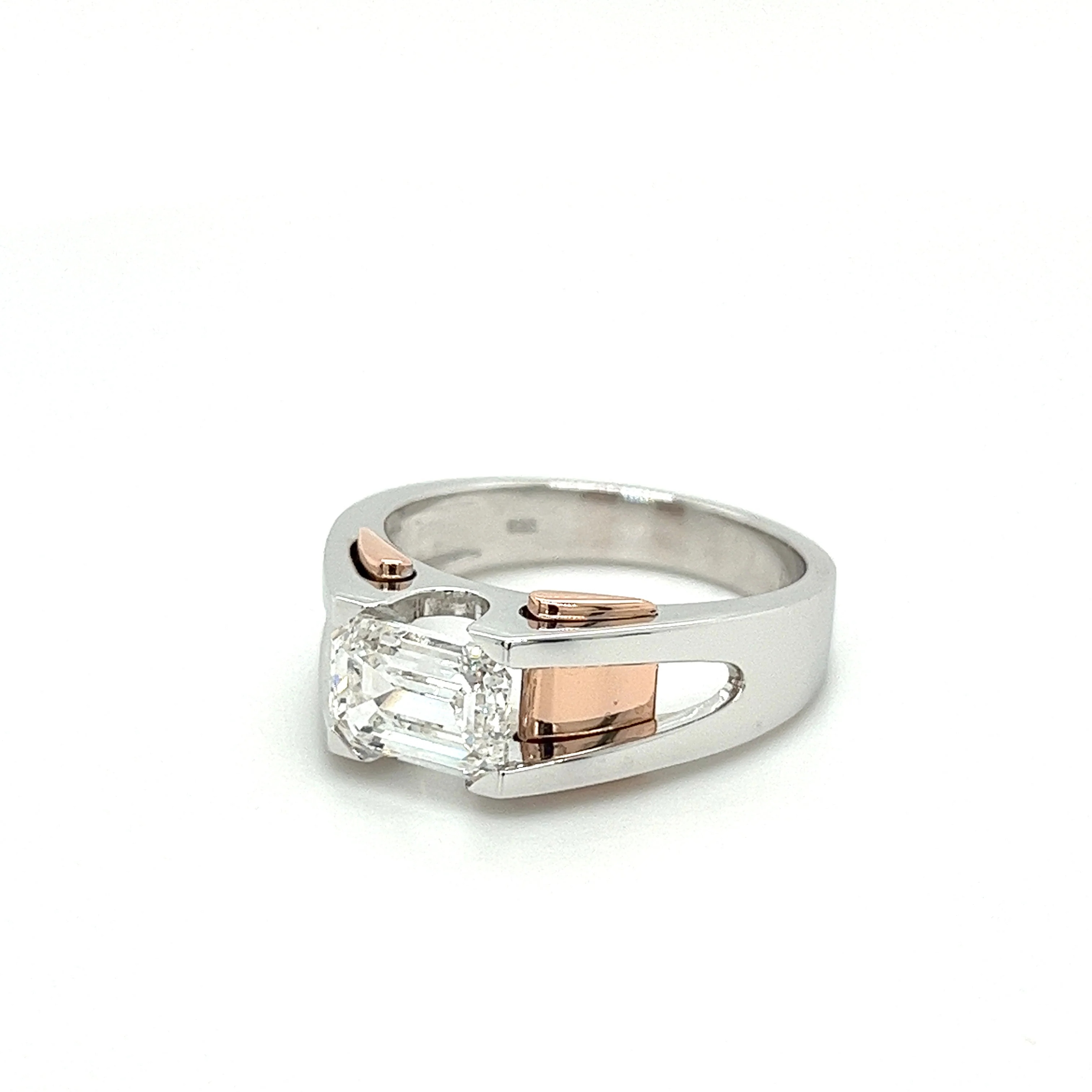 2.87 Carat Emerald Cut Lab Grown Diamond Mens Ring in 2-Tone Rose/White Gold - Image 5