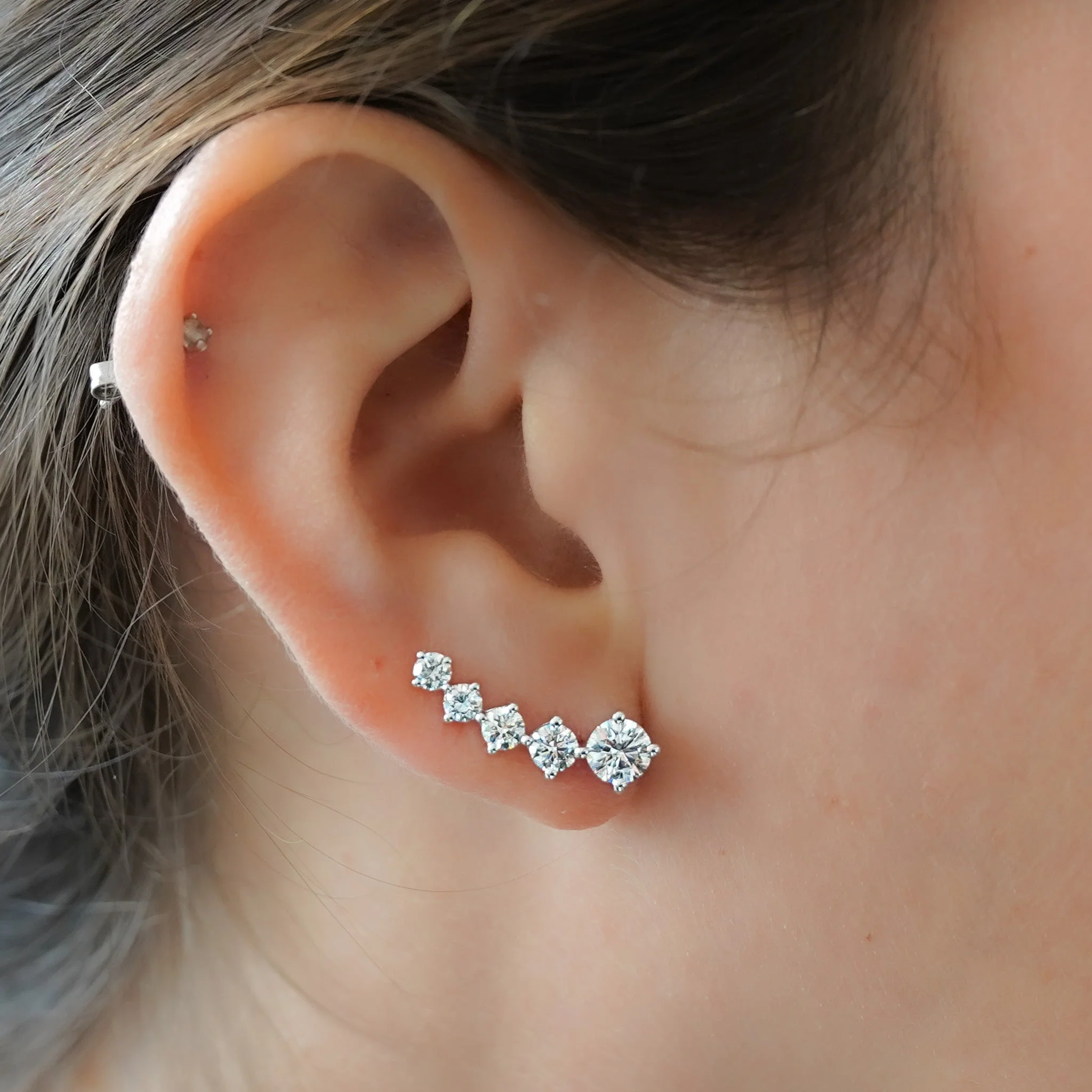 2 Carat Lab Grown Diamond Graduated Ear Climber Earring - Image 5