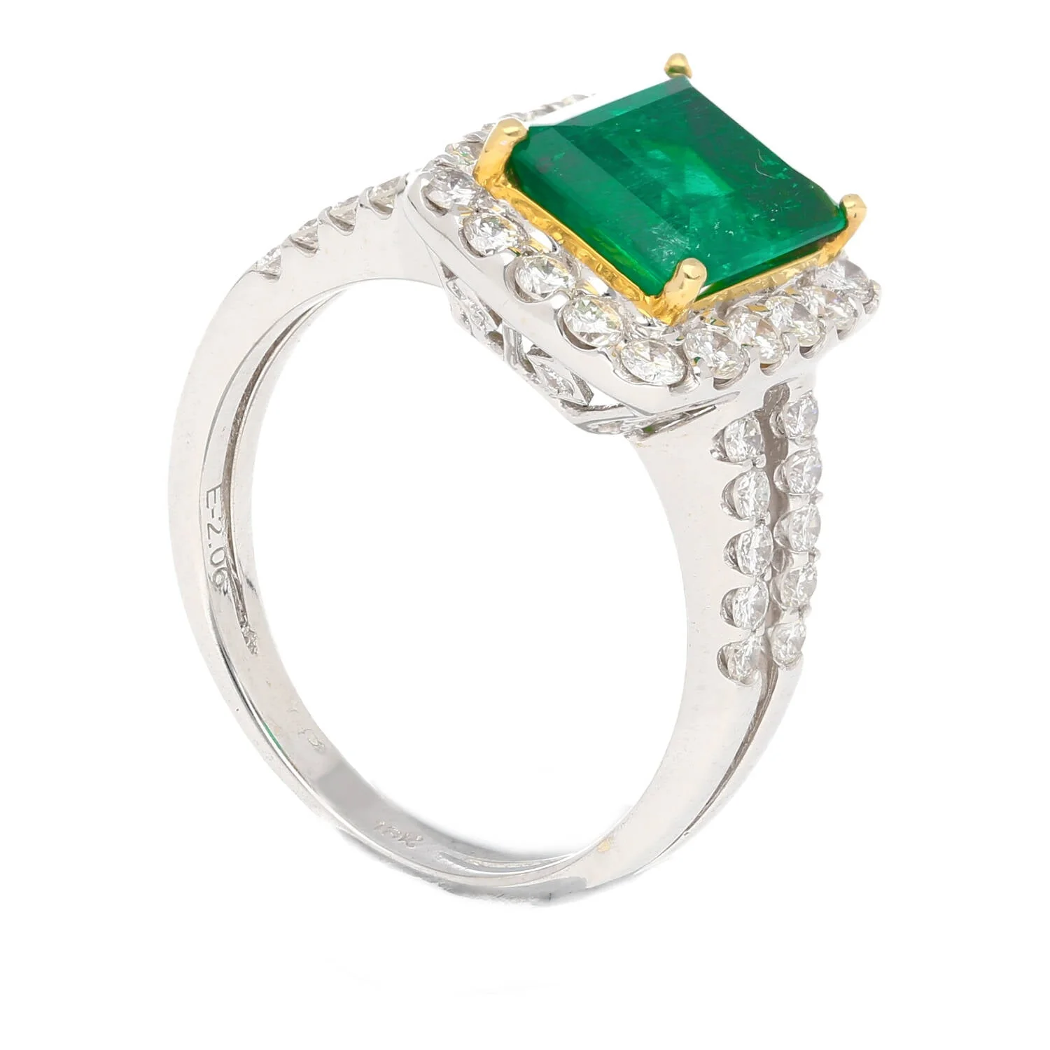 2.06 Carat Old Mine Muzo Colombian Emerald & Diamond Halo with Split Shank 18K Ring - Image 3