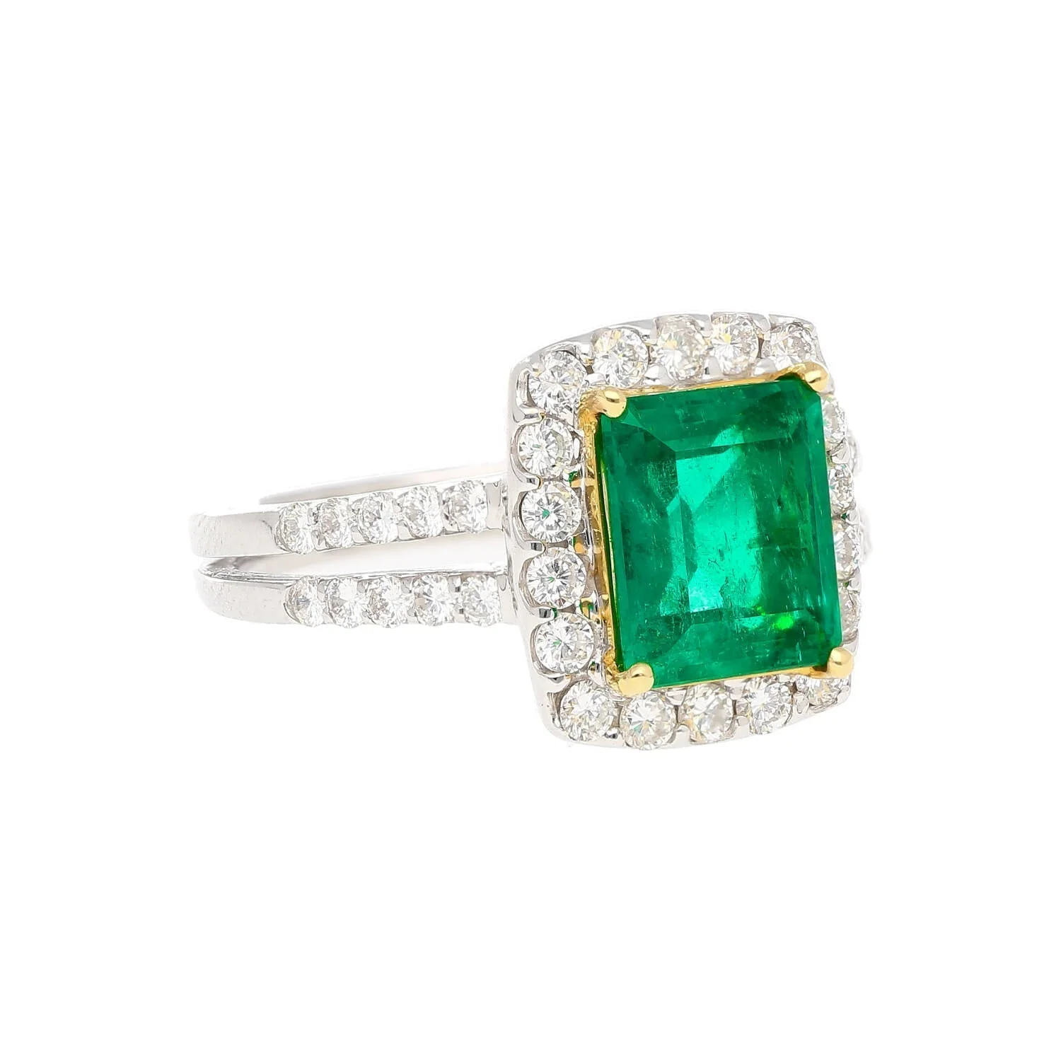 2.06 Carat Old Mine Muzo Colombian Emerald & Diamond Halo with Split Shank 18K Ring - Image 6