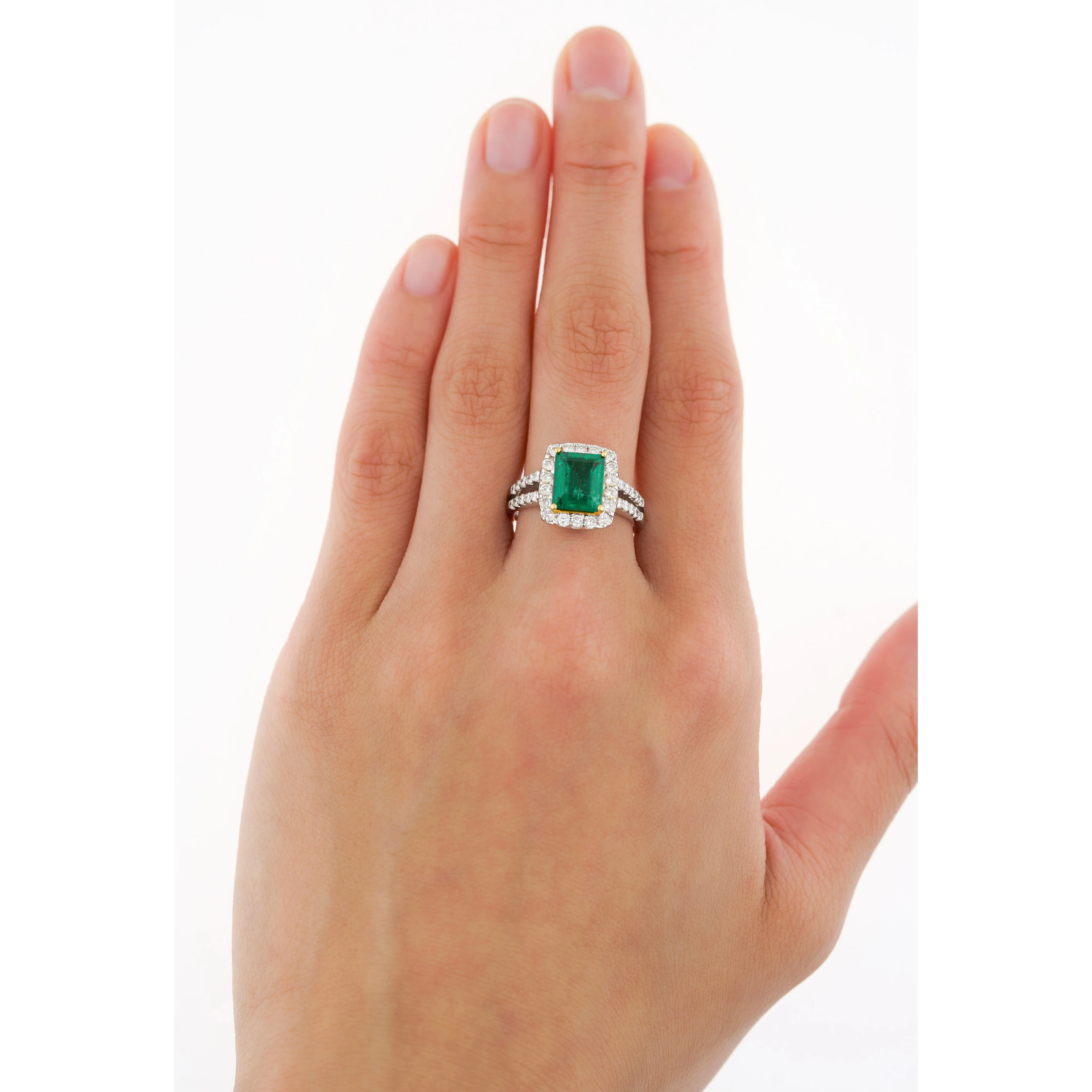 2.06 Carat Old Mine Muzo Colombian Emerald & Diamond Halo with Split Shank 18K Ring - Image 8