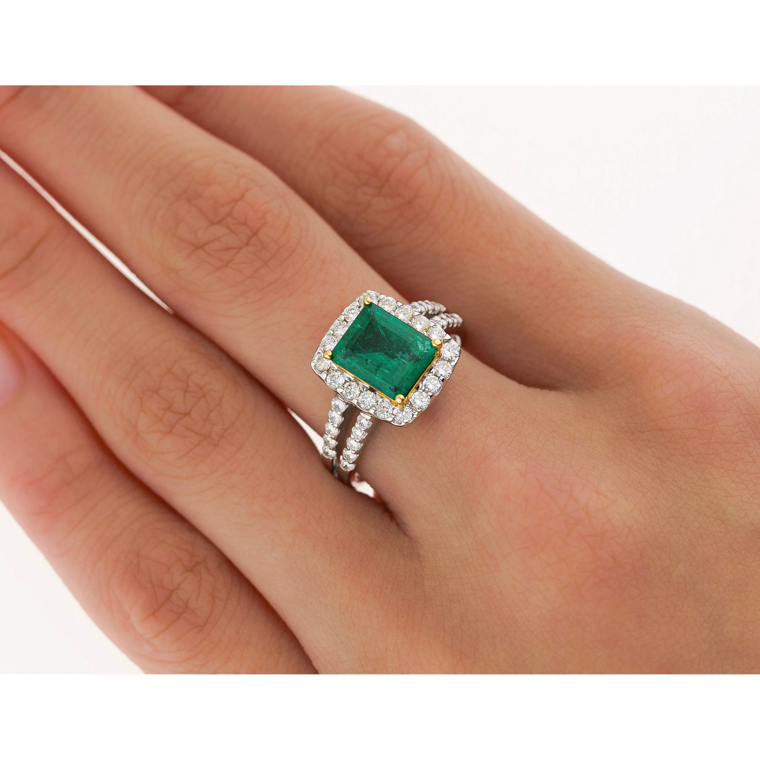 2.06 Carat Old Mine Muzo Colombian Emerald & Diamond Halo with Split Shank 18K Ring - Image 9