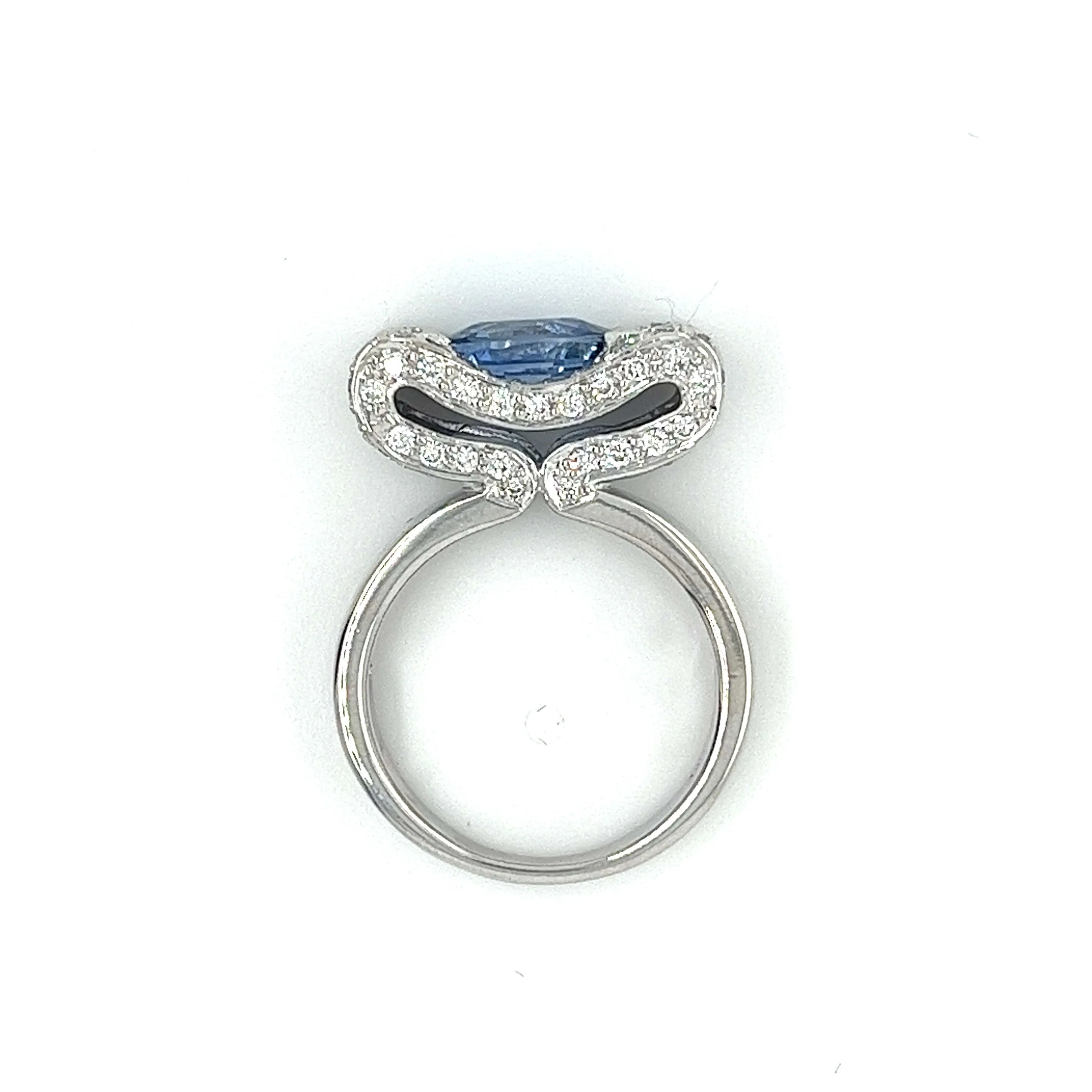 2.20 Carat Oval Cut Tanzanite Half Bezel Bow Style Ring in 18K White Gold - Image 4