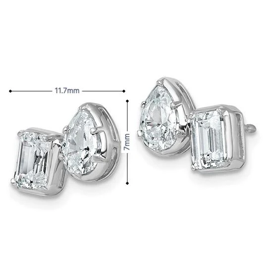 2 Carat Pear and Emerald Cut Doublet Lab Diamond Earrings 14K White Gold - Image 3