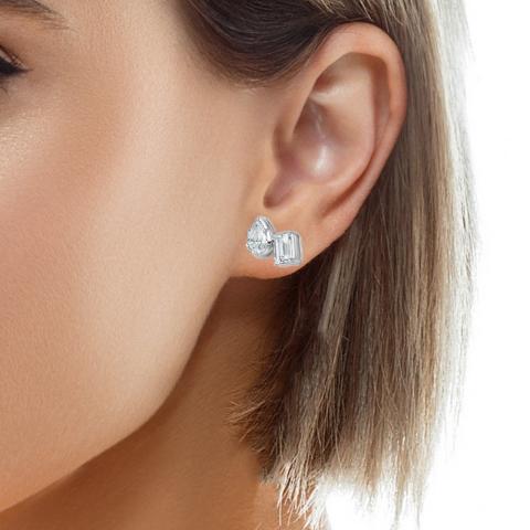 2 Carat Pear and Emerald Cut Doublet Lab Diamond Earrings 14K White Gold - Image 4