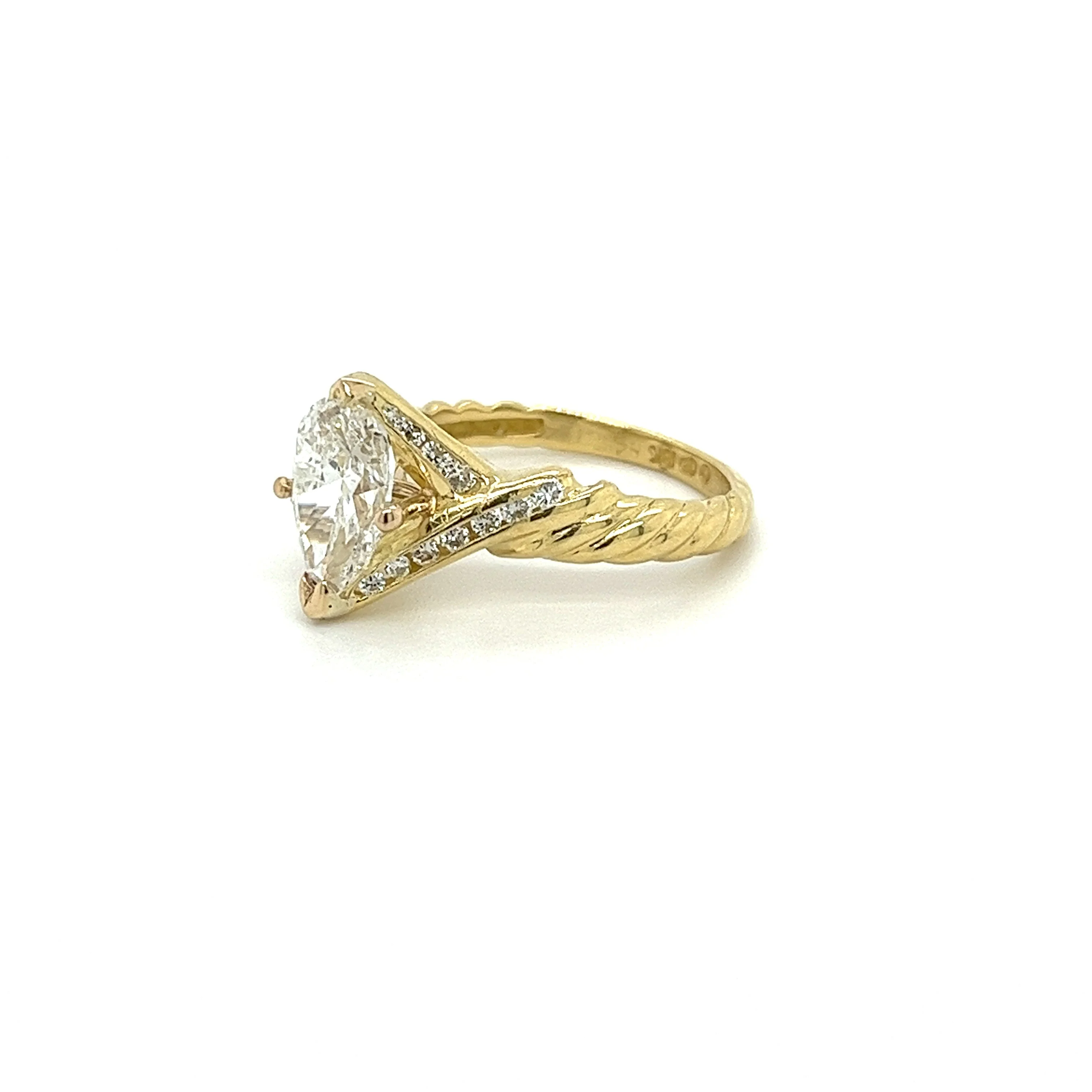 2.06 Carat Pear Cut Lab Grown Diamond in 18K Gold Twisted Crossover Ring - Image 2