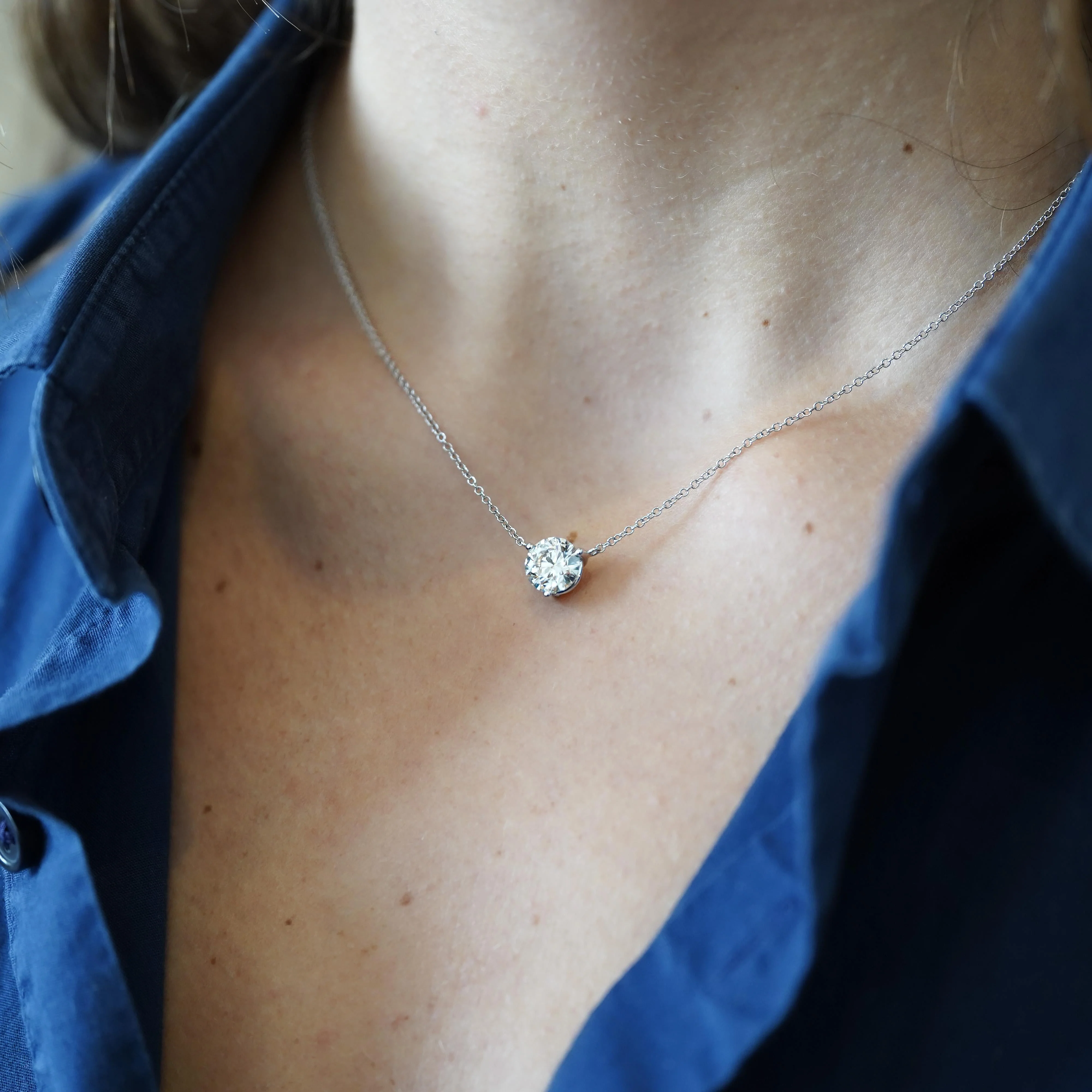 2 Carat Round Cut Lab Grown Diamond Solitaire Floating Pendant Necklace - Image 8