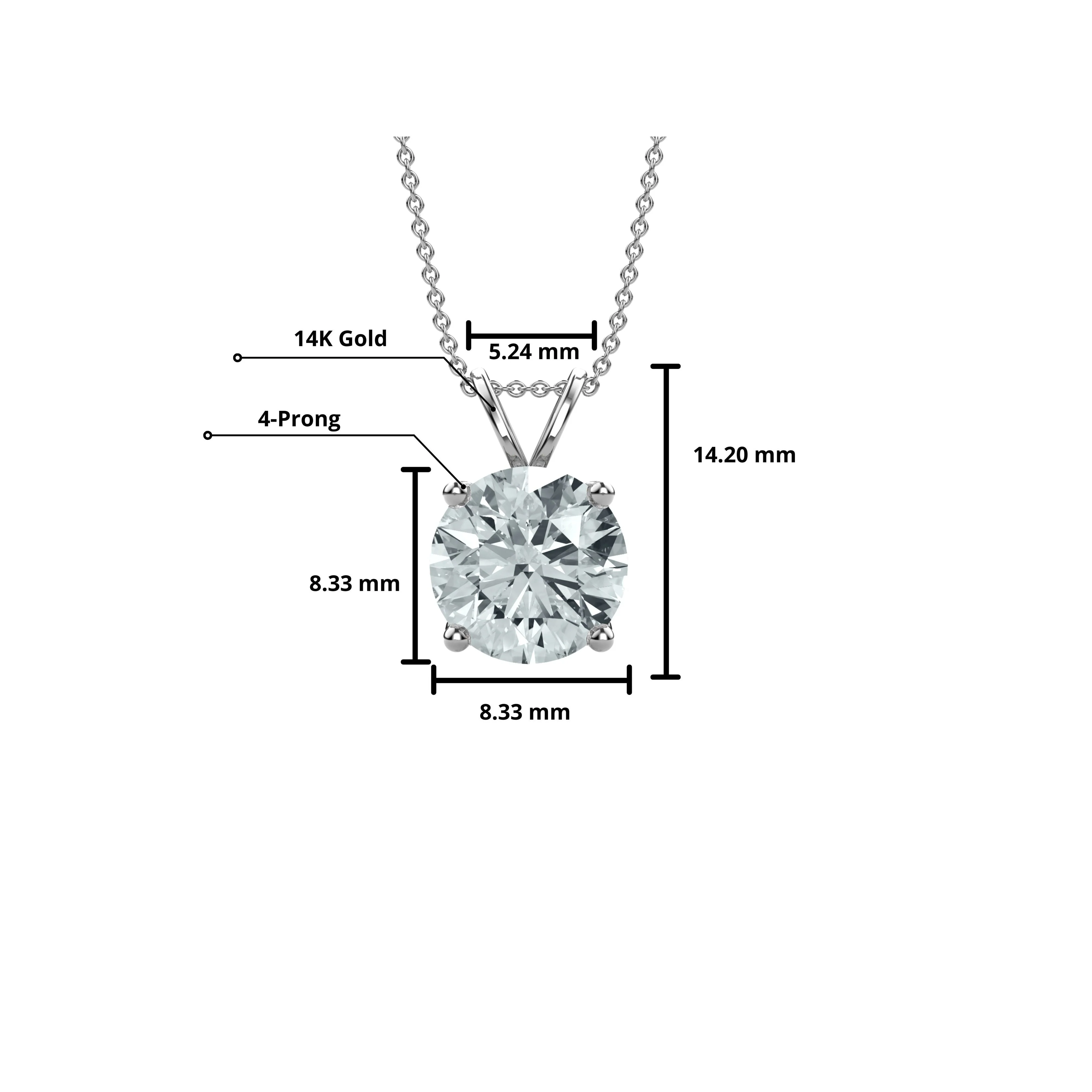 2 Carat Round Lab Grown Diamond Solitaire Single Pendant in 14K White Gold - Image 3