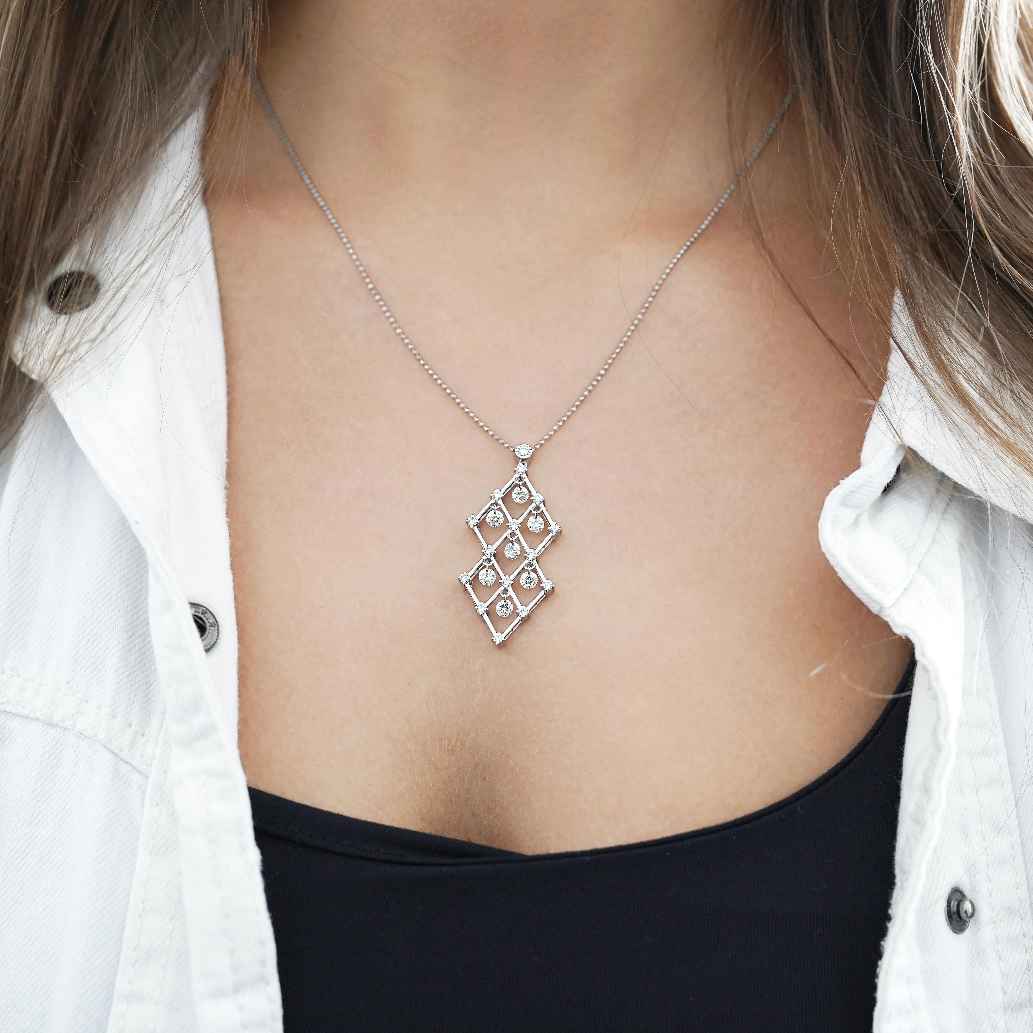 2 Carat tw Diamond Dangling Platinum Pendant Necklace - Image 2