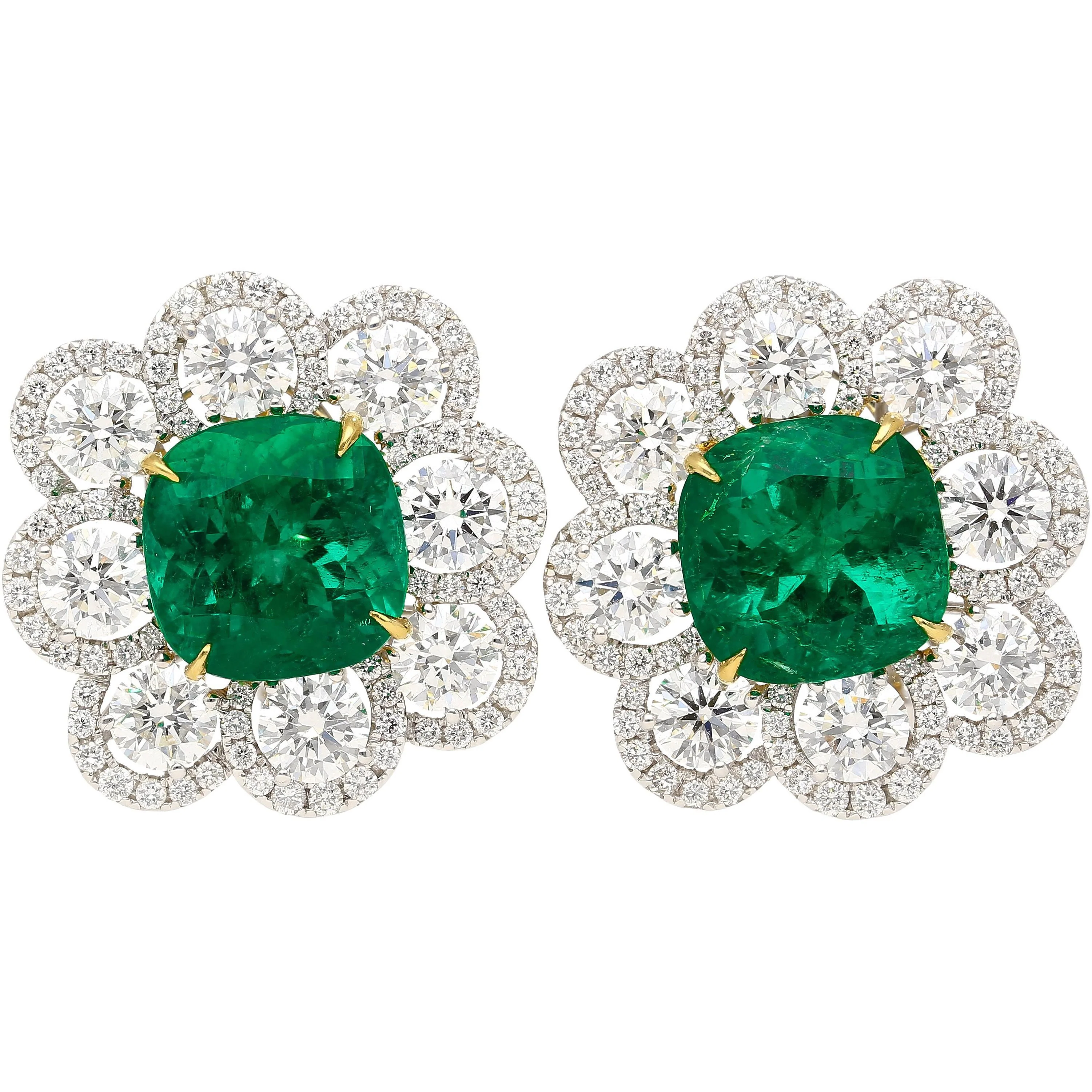 20 Carat Colombian Emerald GRS Certified Vivid Green 18K Earring & Ring Set - Image 3