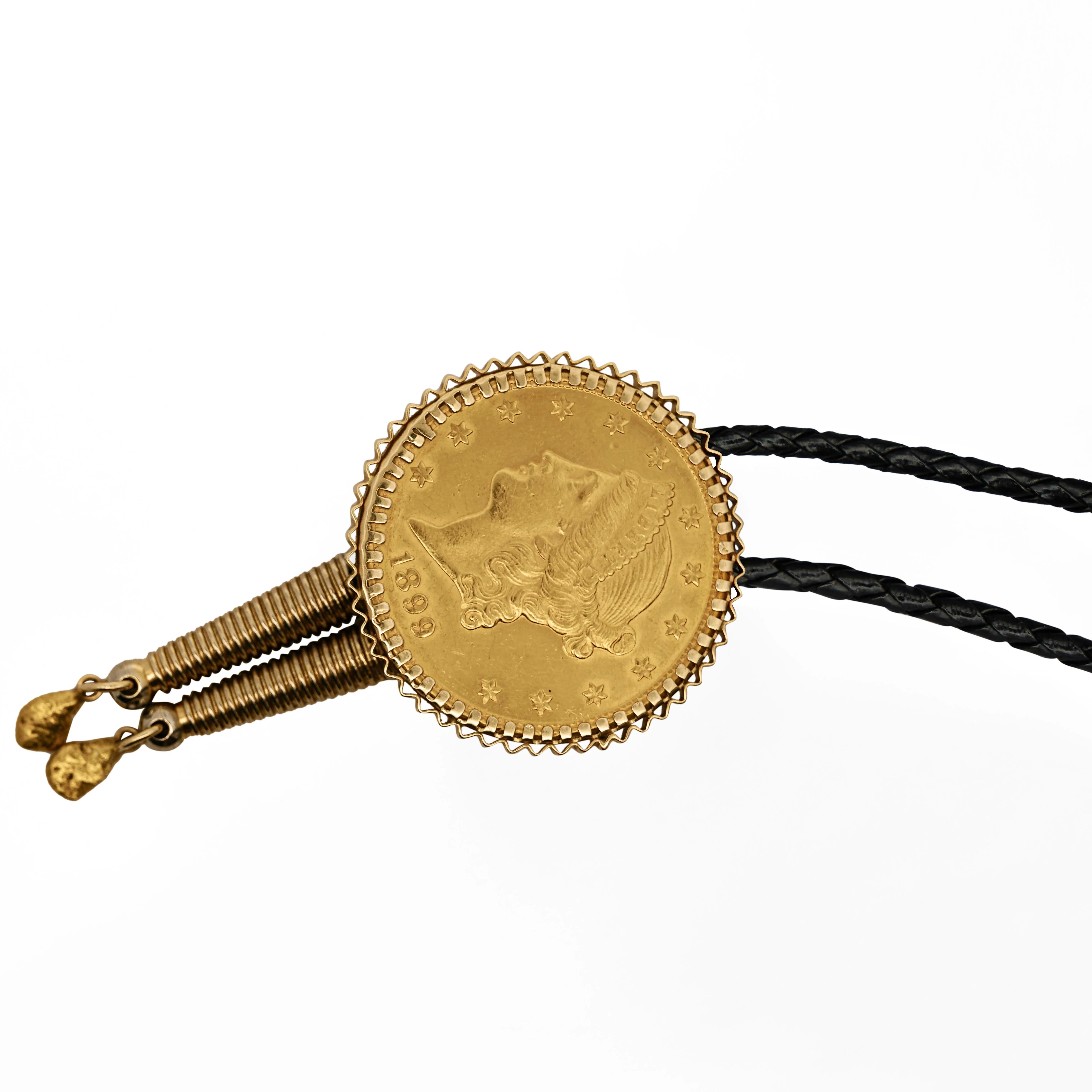 20 Dollar Lady Liberty 24k Gold Coin Alaskan Bolo Tie with Gold Nugget Tips - Image 7