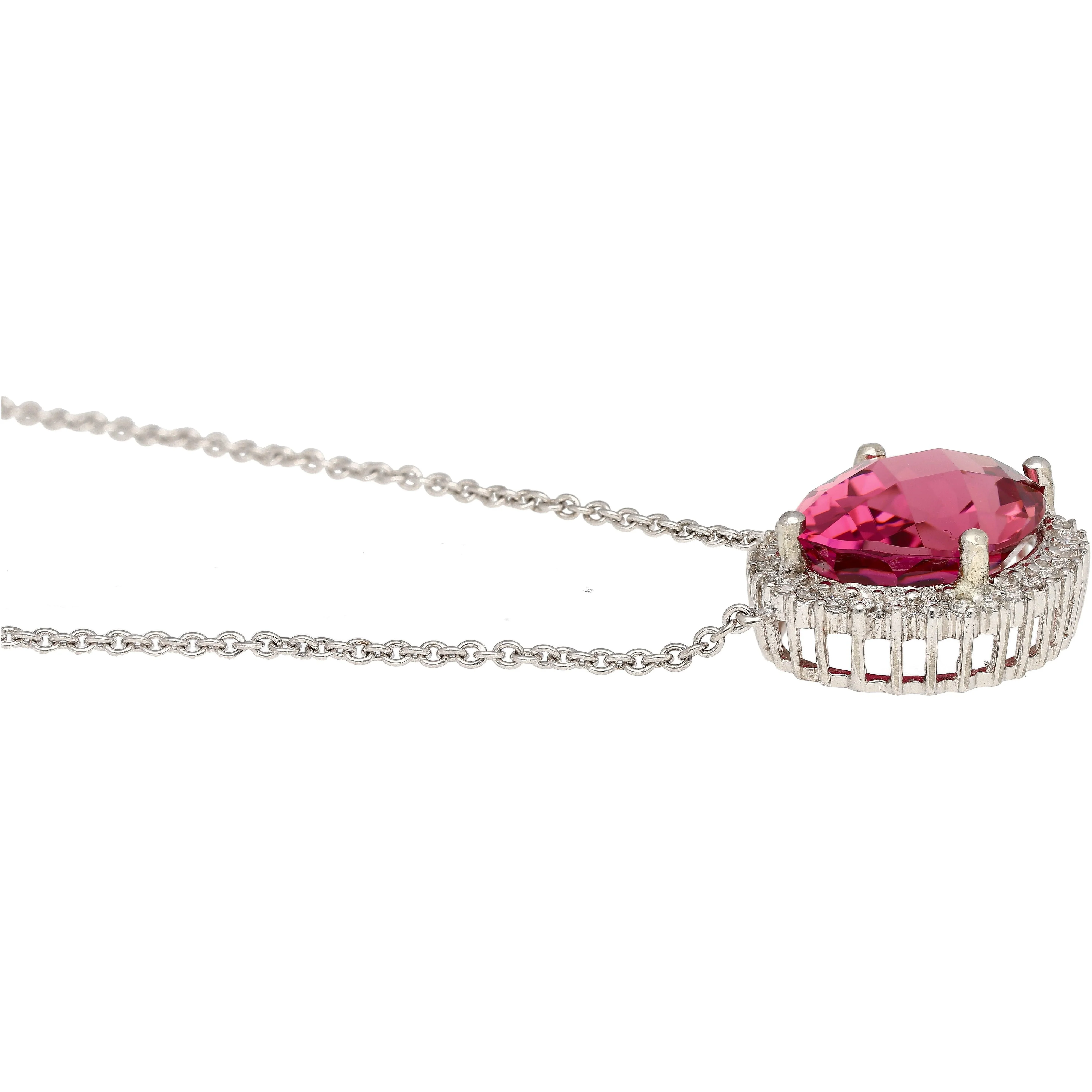 21.13 Carat Pink Tourmaline & Diamond Floating Pendant Necklace in 14K/18K Gold - Image 2