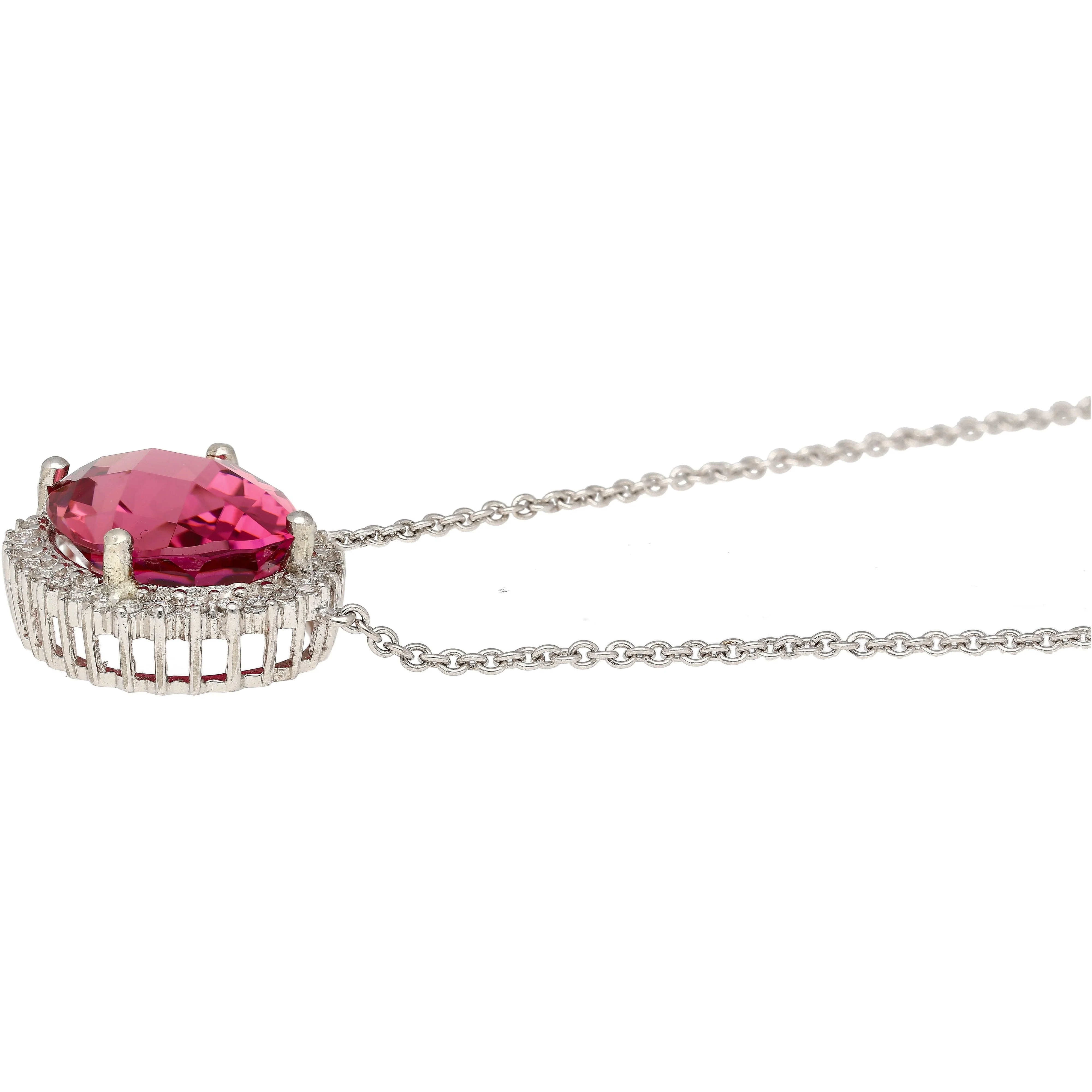 21.13 Carat Pink Tourmaline & Diamond Floating Pendant Necklace in 14K/18K Gold - Image 4