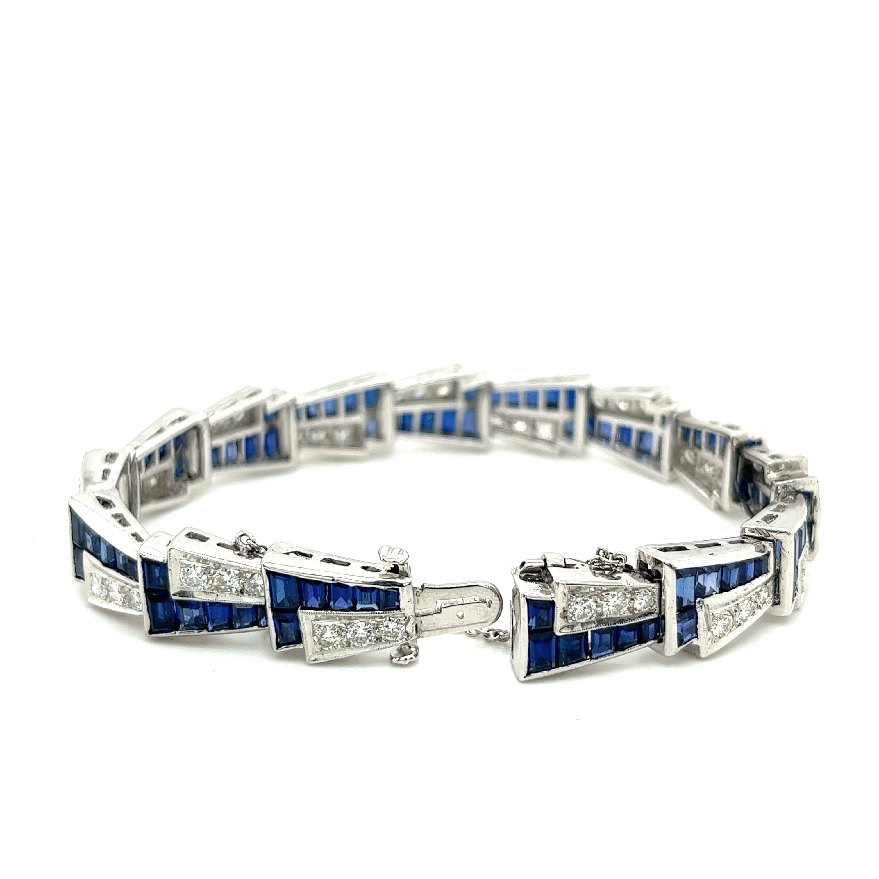 21 Carat Art Deco Blue Sapphire and Diamond Bracelet in Platinum - Image 6
