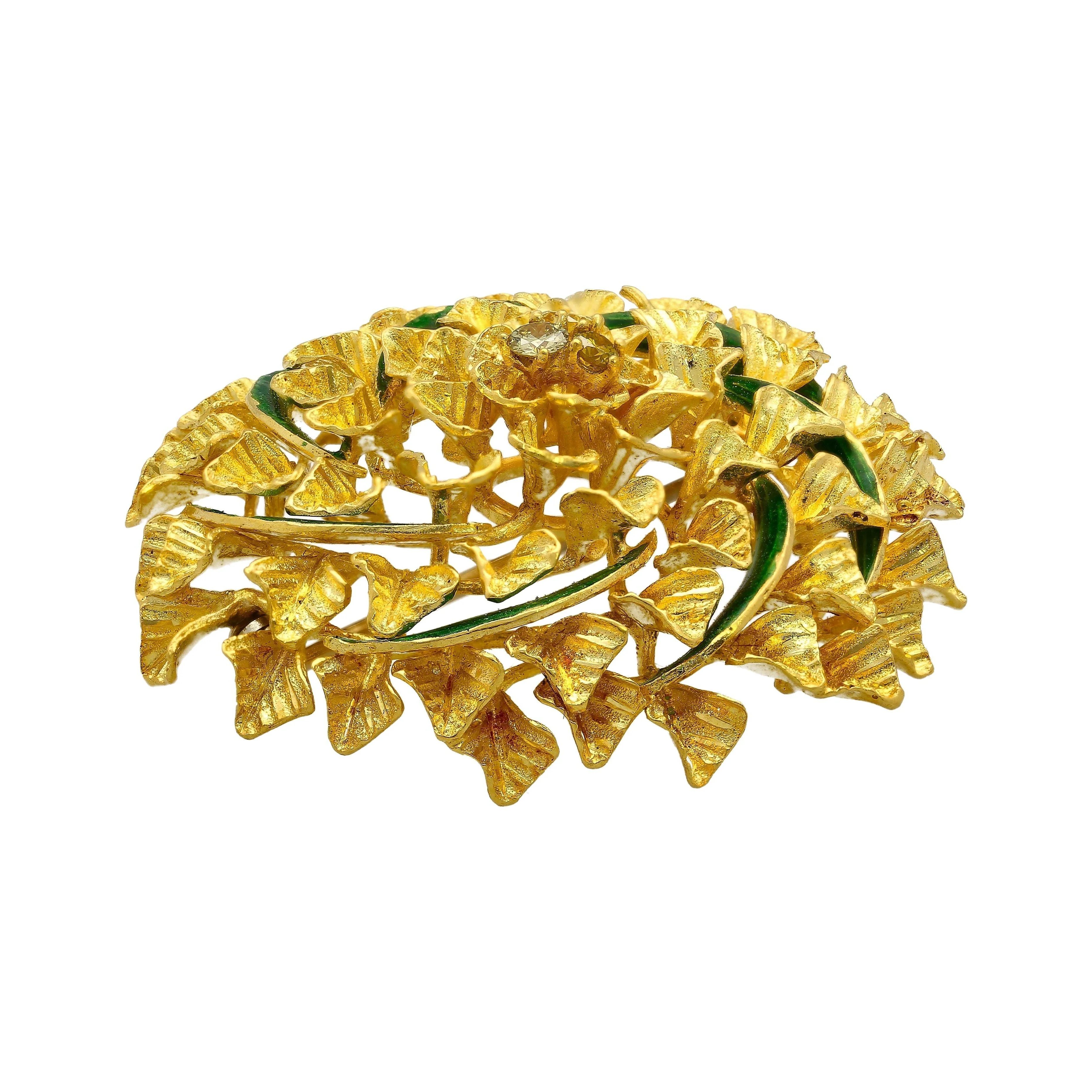 22k & 18K Yellow Gold Floral Motif Diamond Pin/brooch and Pendant - Image 3