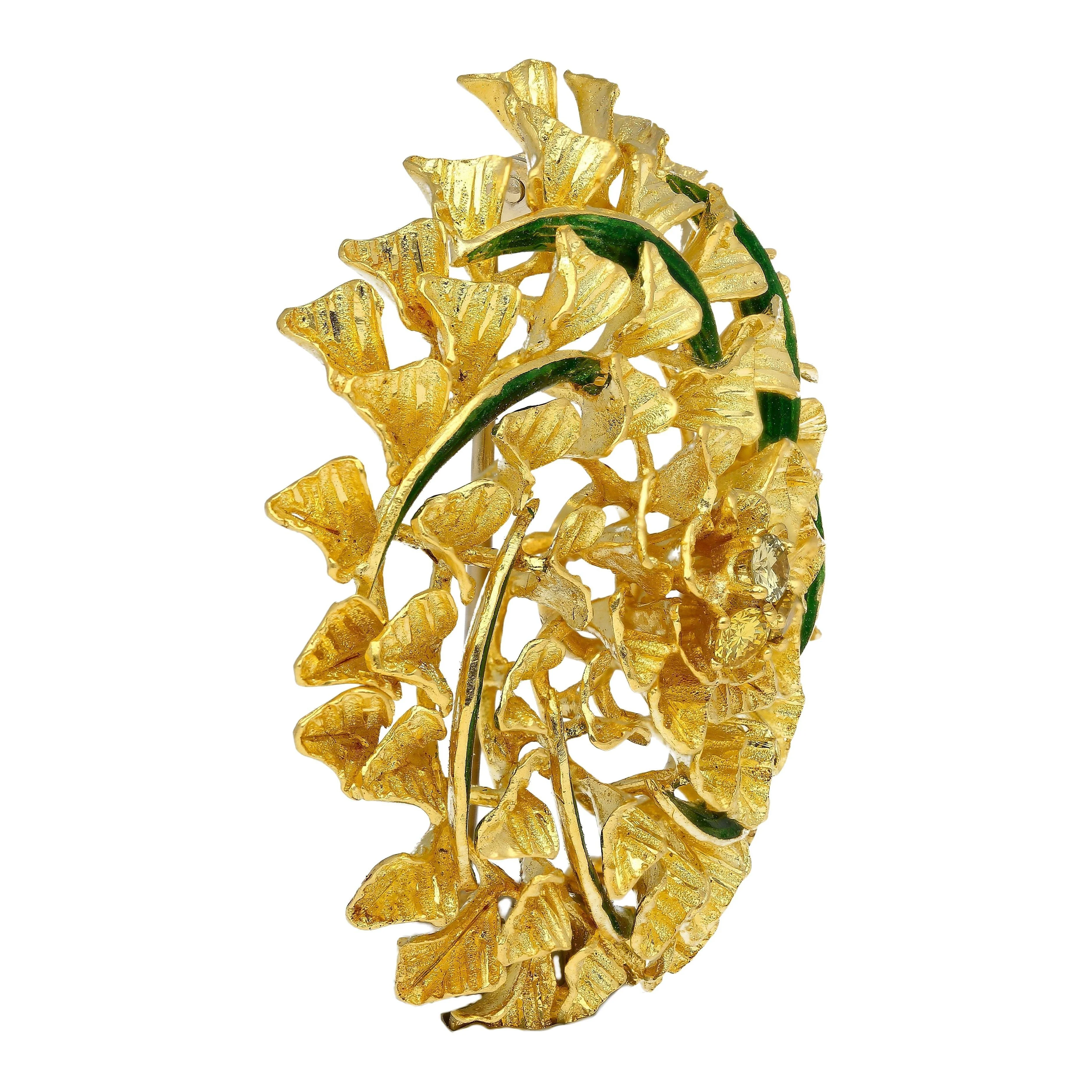 22k & 18K Yellow Gold Floral Motif Diamond Pin/brooch and Pendant - Image 4