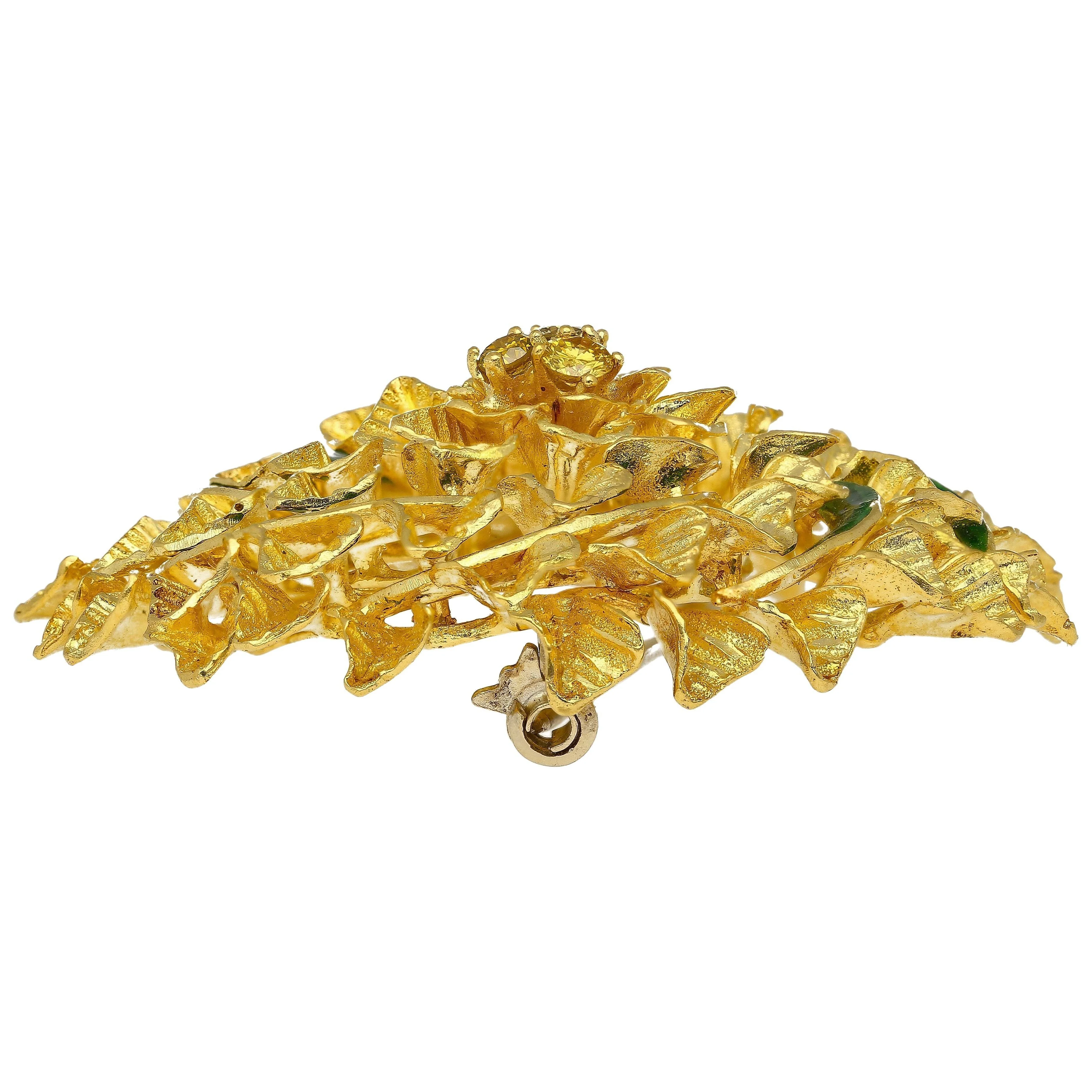 22k & 18K Yellow Gold Floral Motif Diamond Pin/brooch and Pendant - Image 5