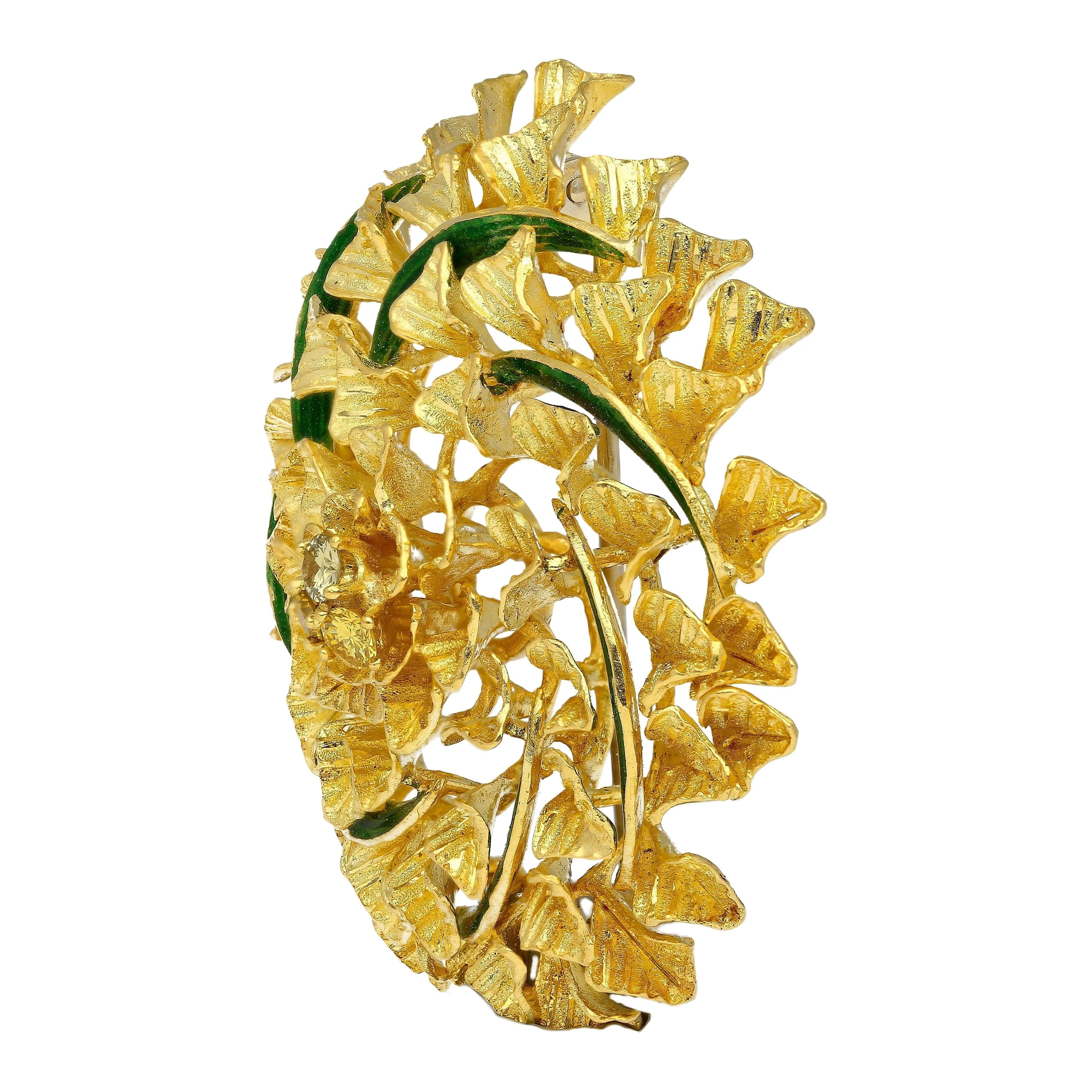 22k & 18K Yellow Gold Floral Motif Diamond Pin/brooch and Pendant - Image 7
