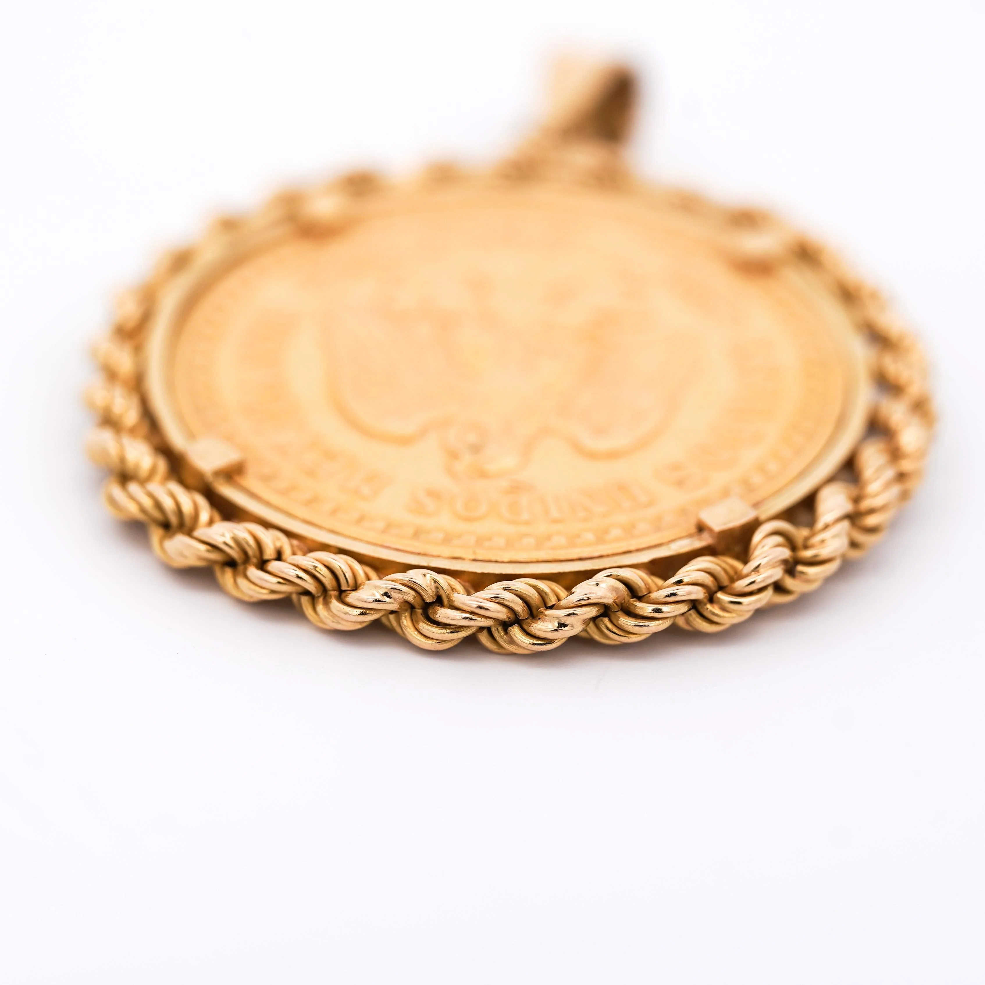 22K Gold 50 Peso Mexican Coin and 18K Gold Rope Frame Pendant - Image 3