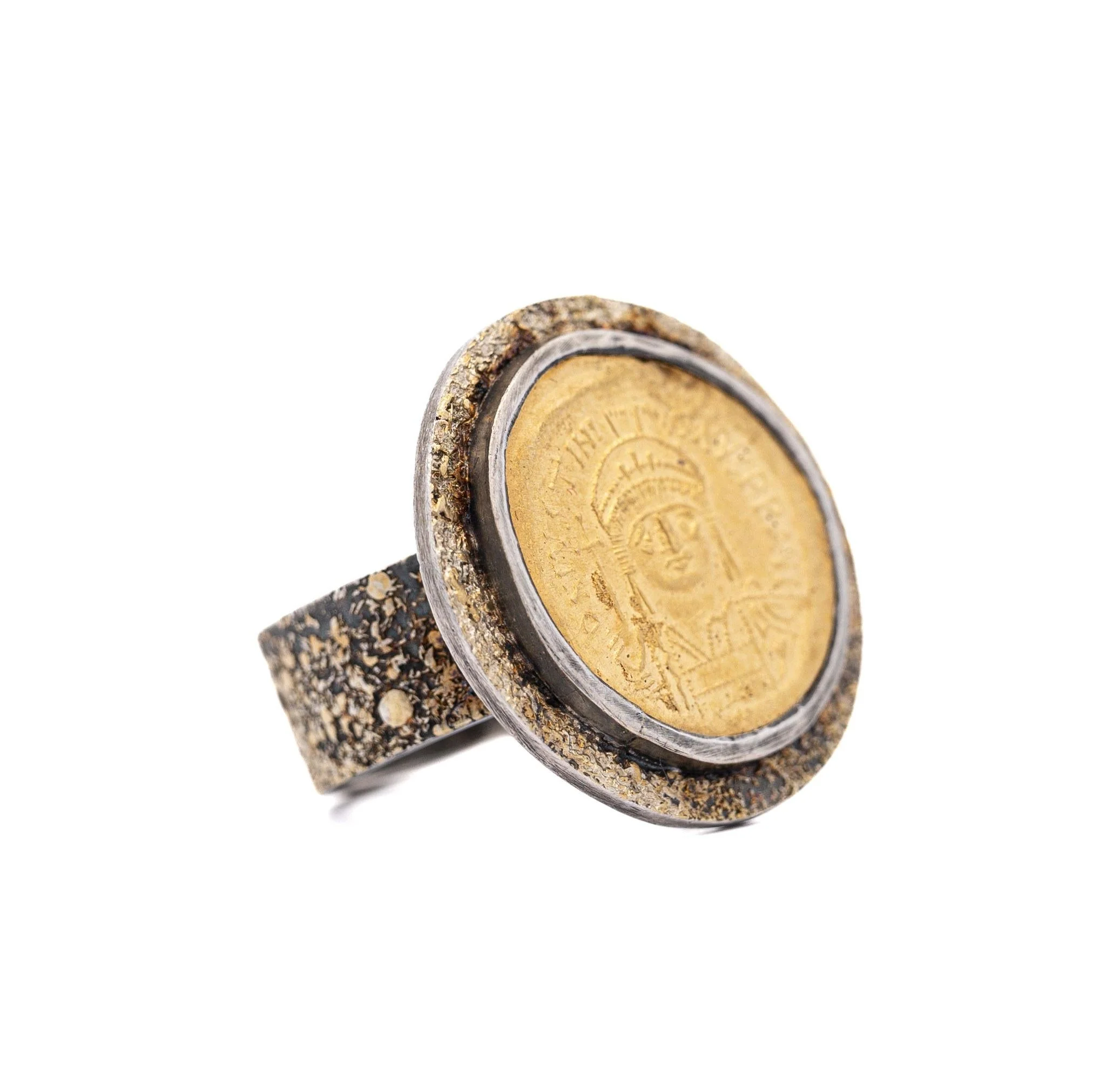 22K Gold Antique Byzantine Empire JUSTINIAN I Coin Bezel Ring - Image 3
