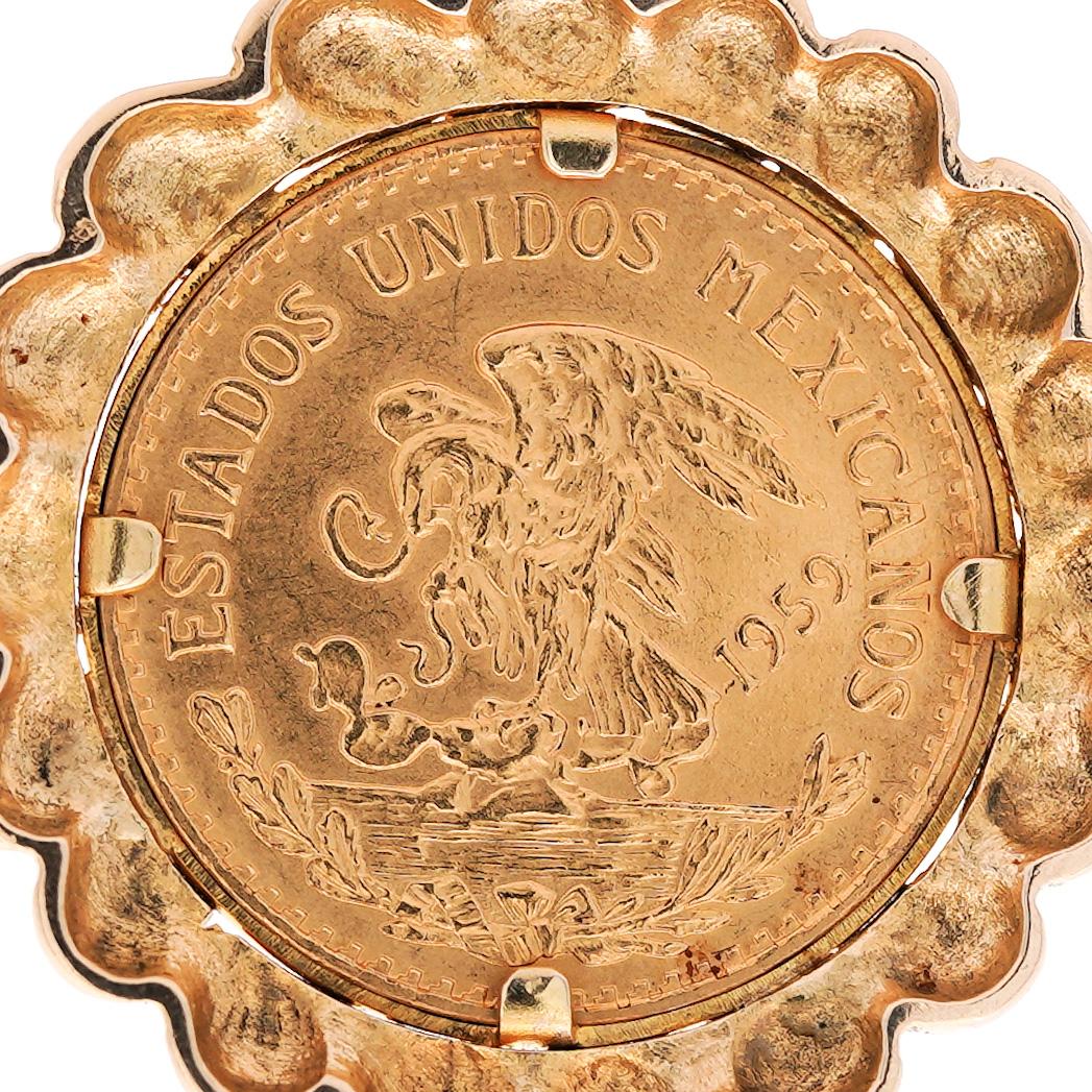 22K Gold Coin Mexican 20 Pesos 1959 Pendant in 14K Gold Figaro Chain Necklace - Image 3