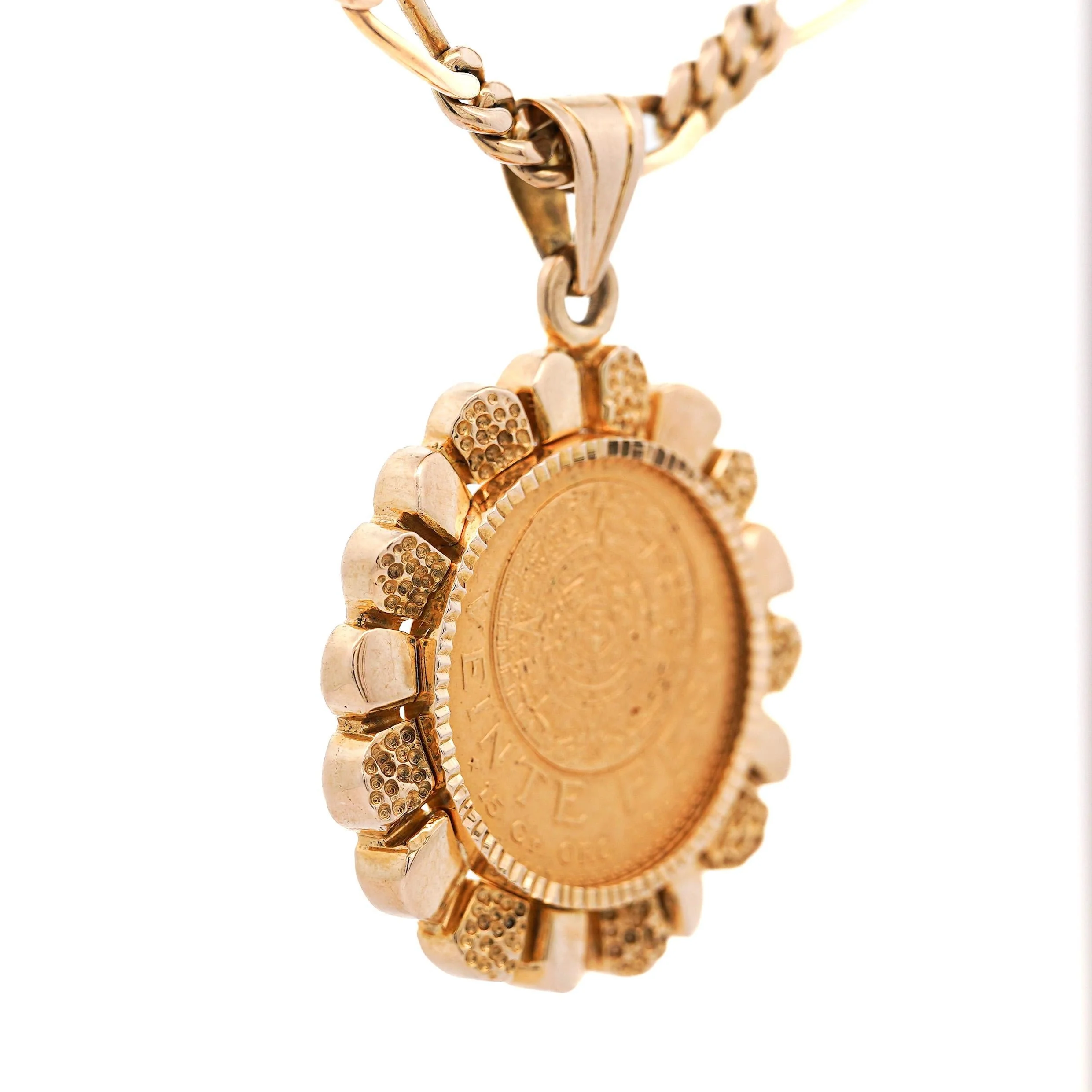 22K Gold Coin Mexican 20 Pesos 1959 Pendant in 14K Gold Figaro Chain Necklace - Image 8