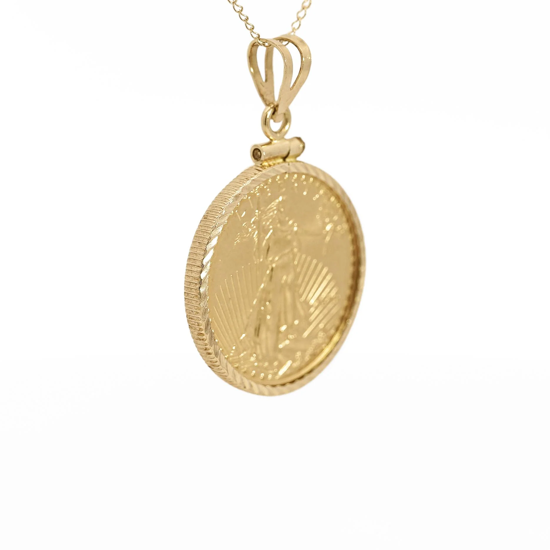 22K Gold Lady Liberty US 10 Dollar 1/4 OZ Coin (2010) Pendant in 14K Frame - Image 2