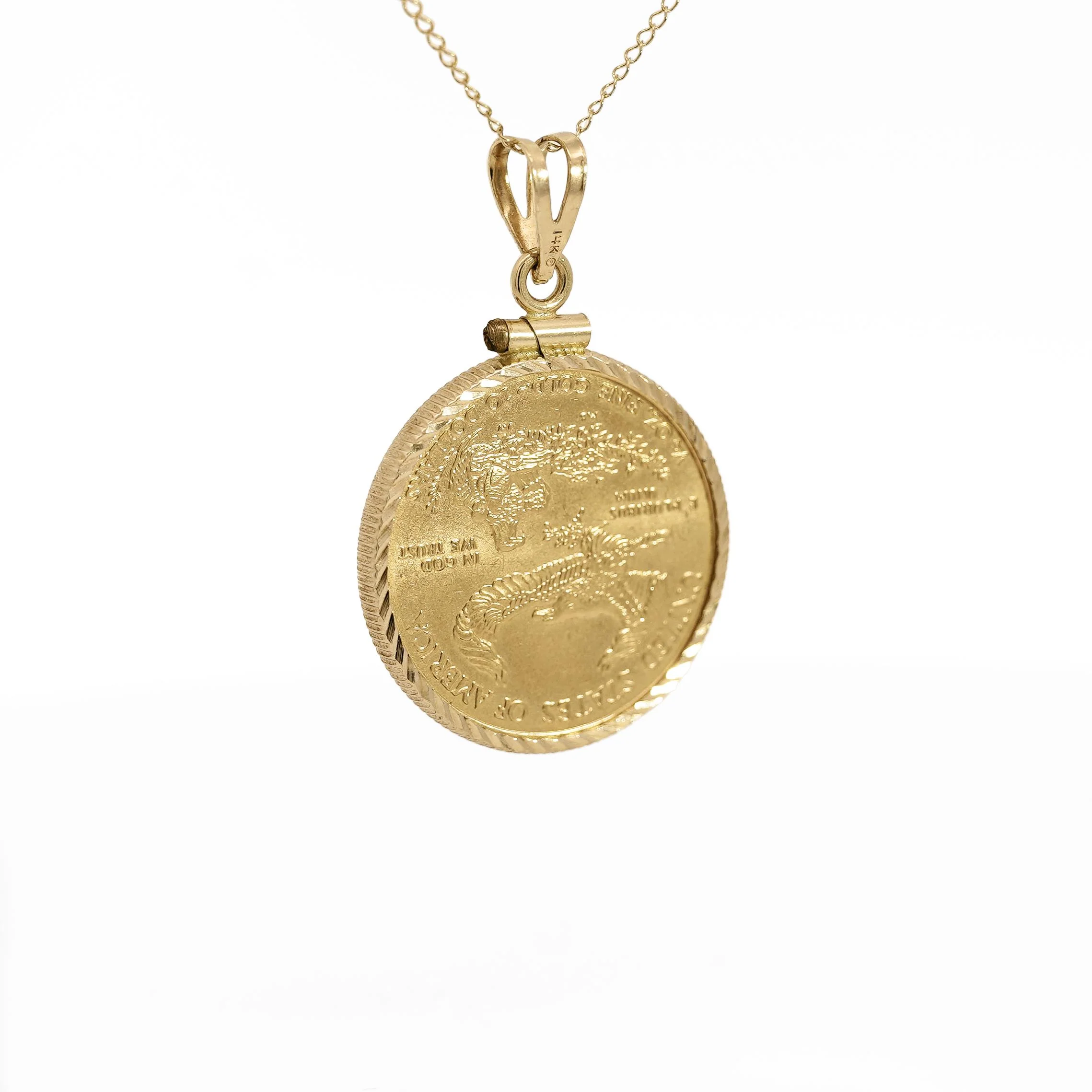 22K Gold Lady Liberty US 10 Dollar 1/4 OZ Coin (2010) Pendant in 14K Frame - Image 4