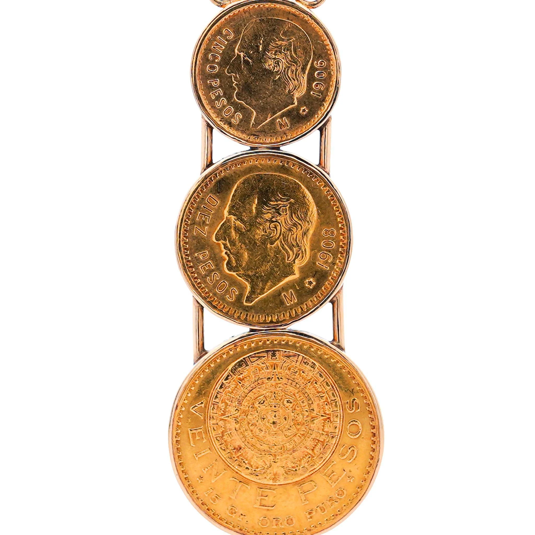 22k Gold USA Peso Coin Bezel Graduating Pendant Necklace - 20, 10, 5 Peso - Image 3
