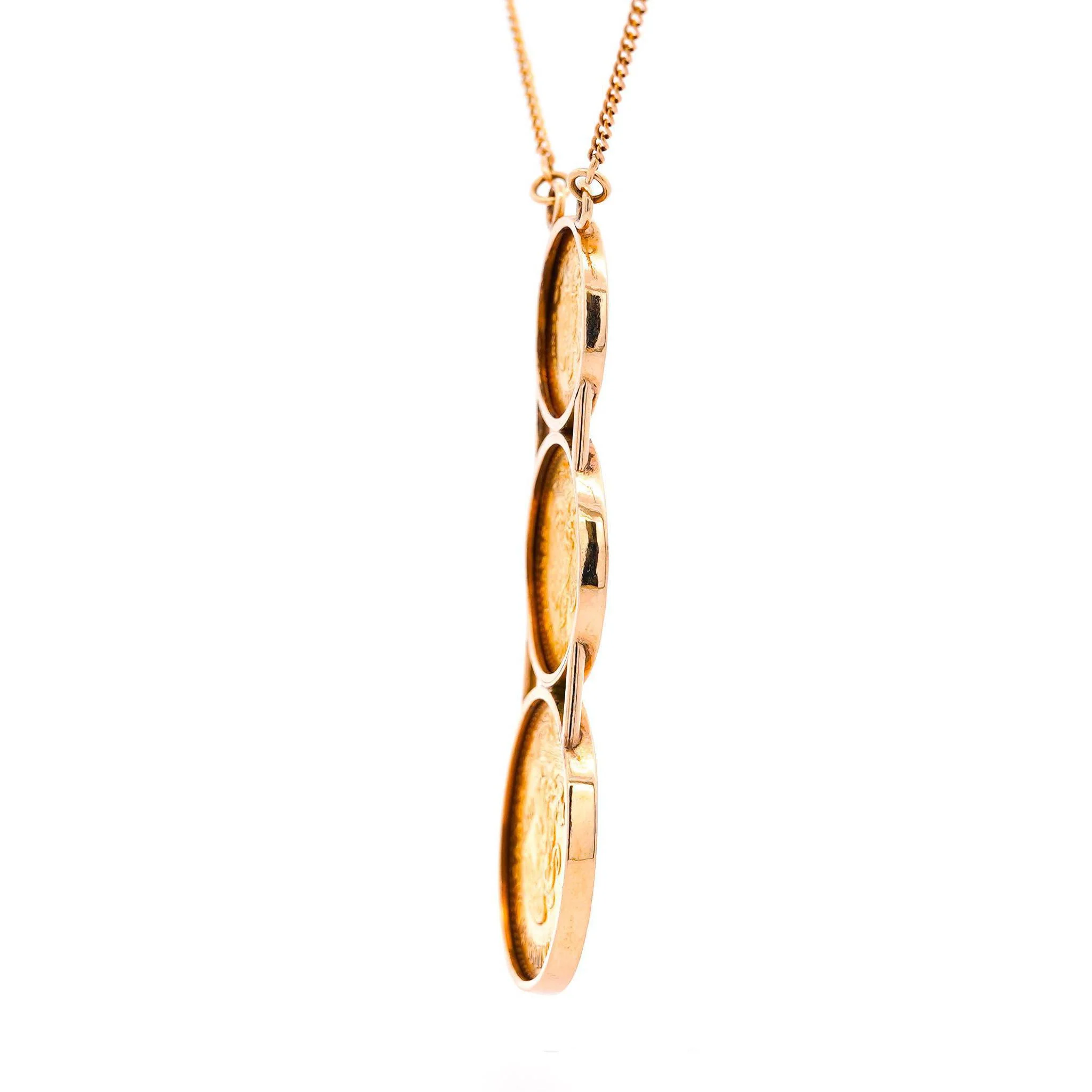 22k Gold USA Peso Coin Bezel Graduating Pendant Necklace - 20, 10, 5 Peso - Image 6