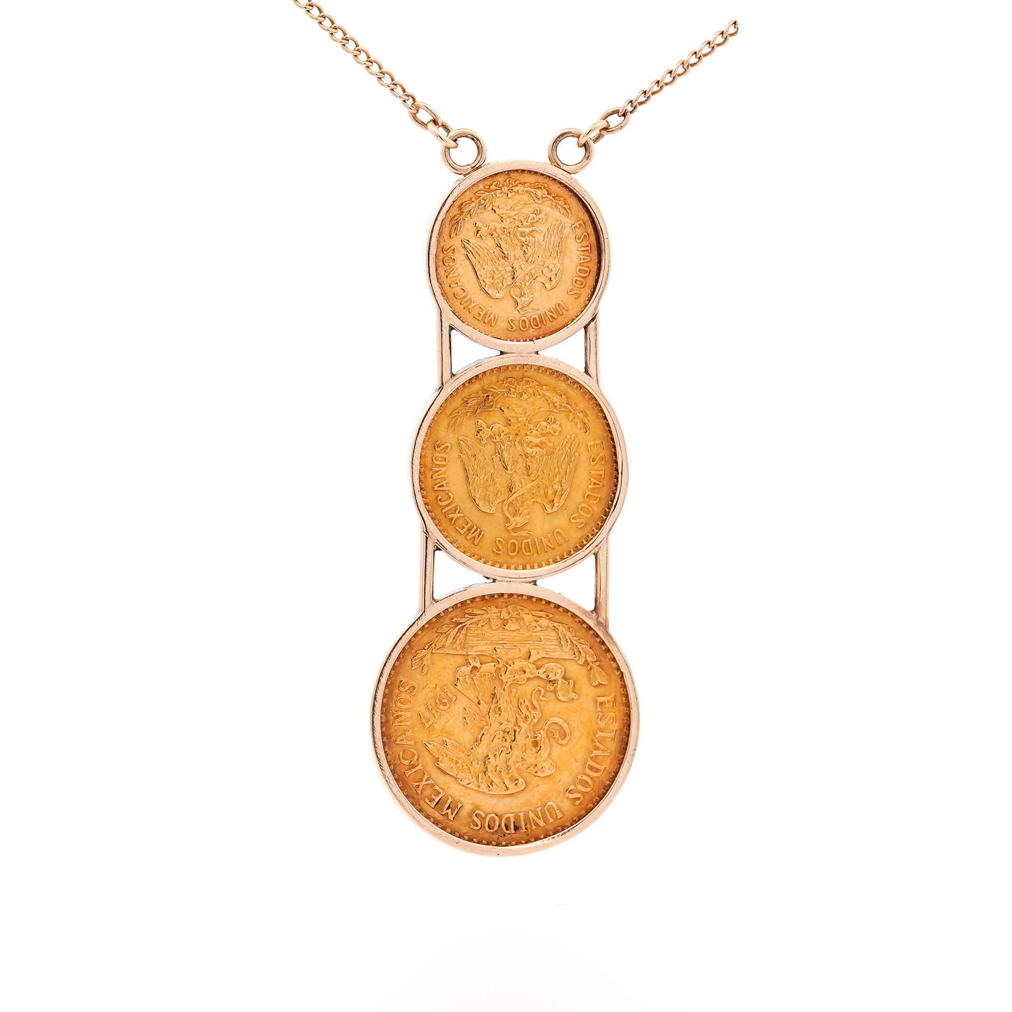 22k Gold USA Peso Coin Bezel Graduating Pendant Necklace - 20, 10, 5 Peso - Image 7