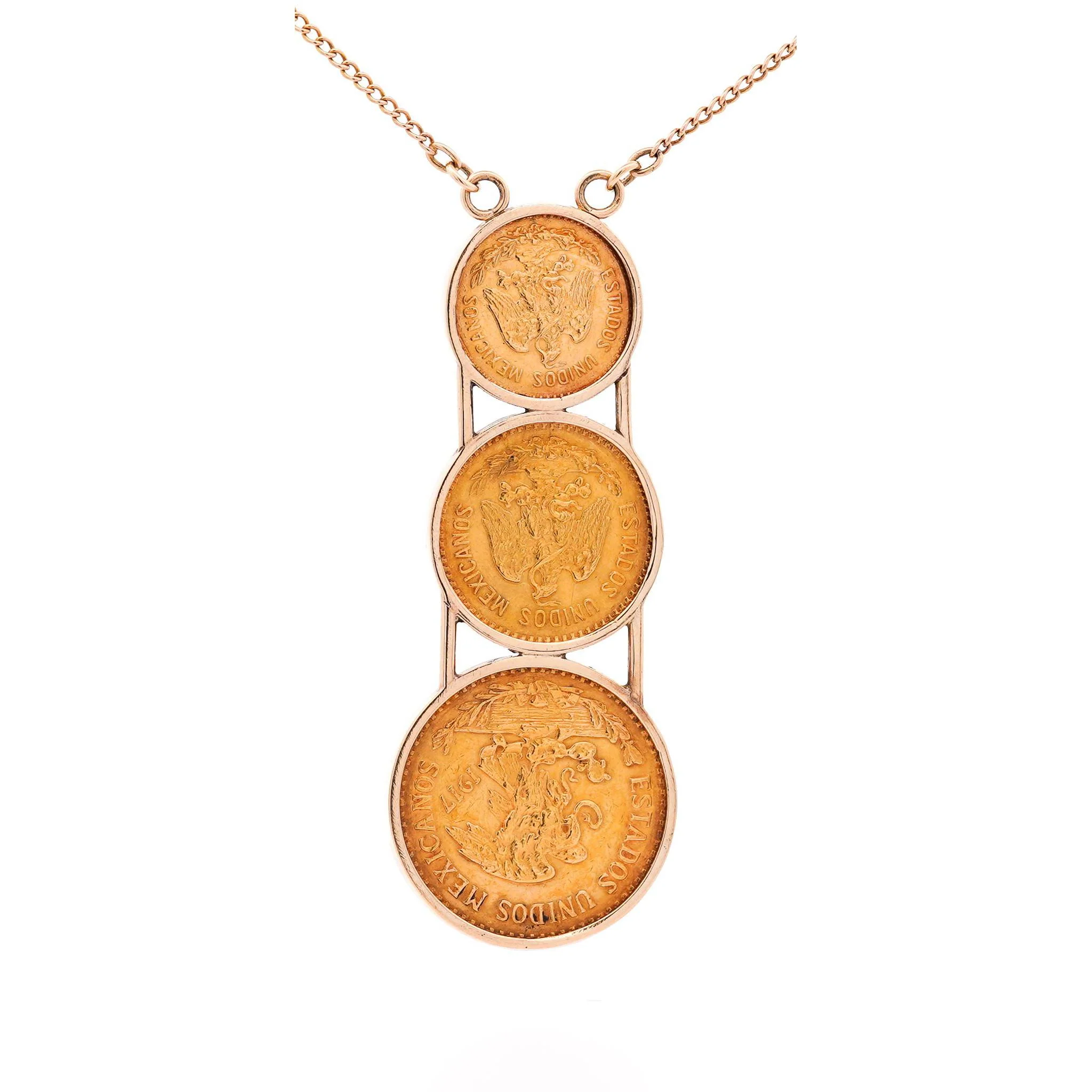 22k Gold USA Peso Coin Bezel Graduating Pendant Necklace - 20, 10, 5 Peso - Image 8