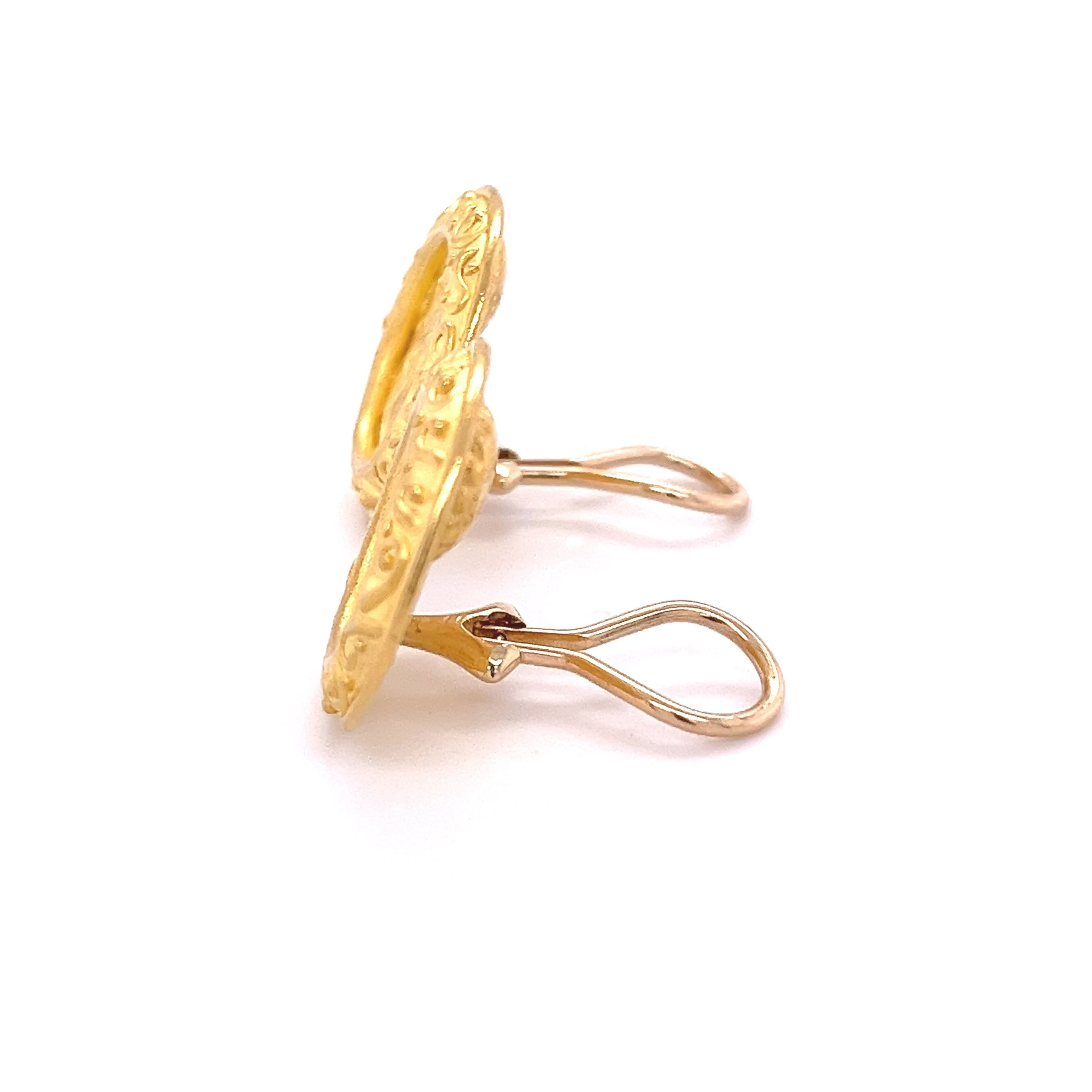 22k Gold Vintage Roman Coin Motif Round Earrings Signed Denise Roberge - Image 4