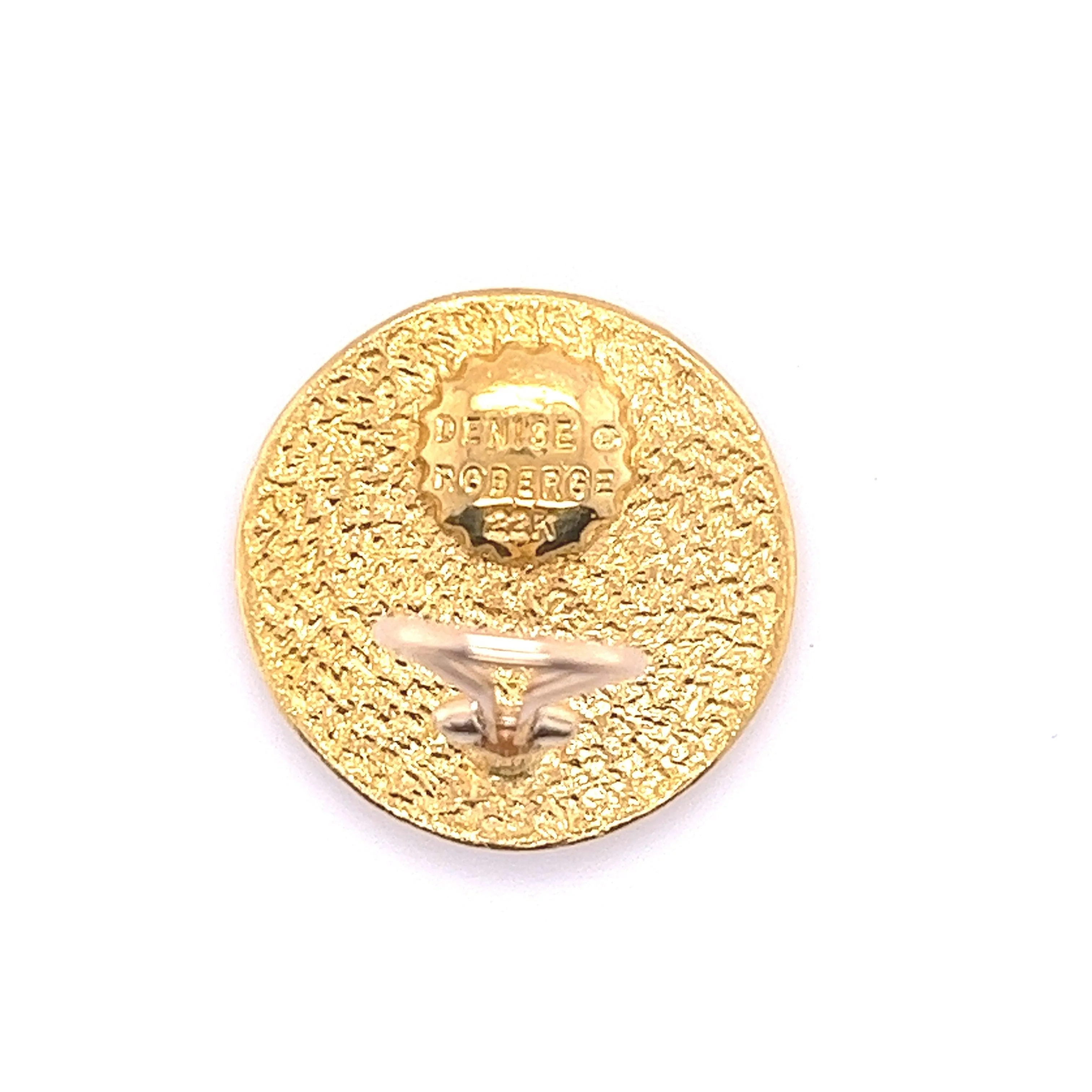 22k Gold Vintage Roman Coin Motif Round Earrings Signed Denise Roberge - Image 6