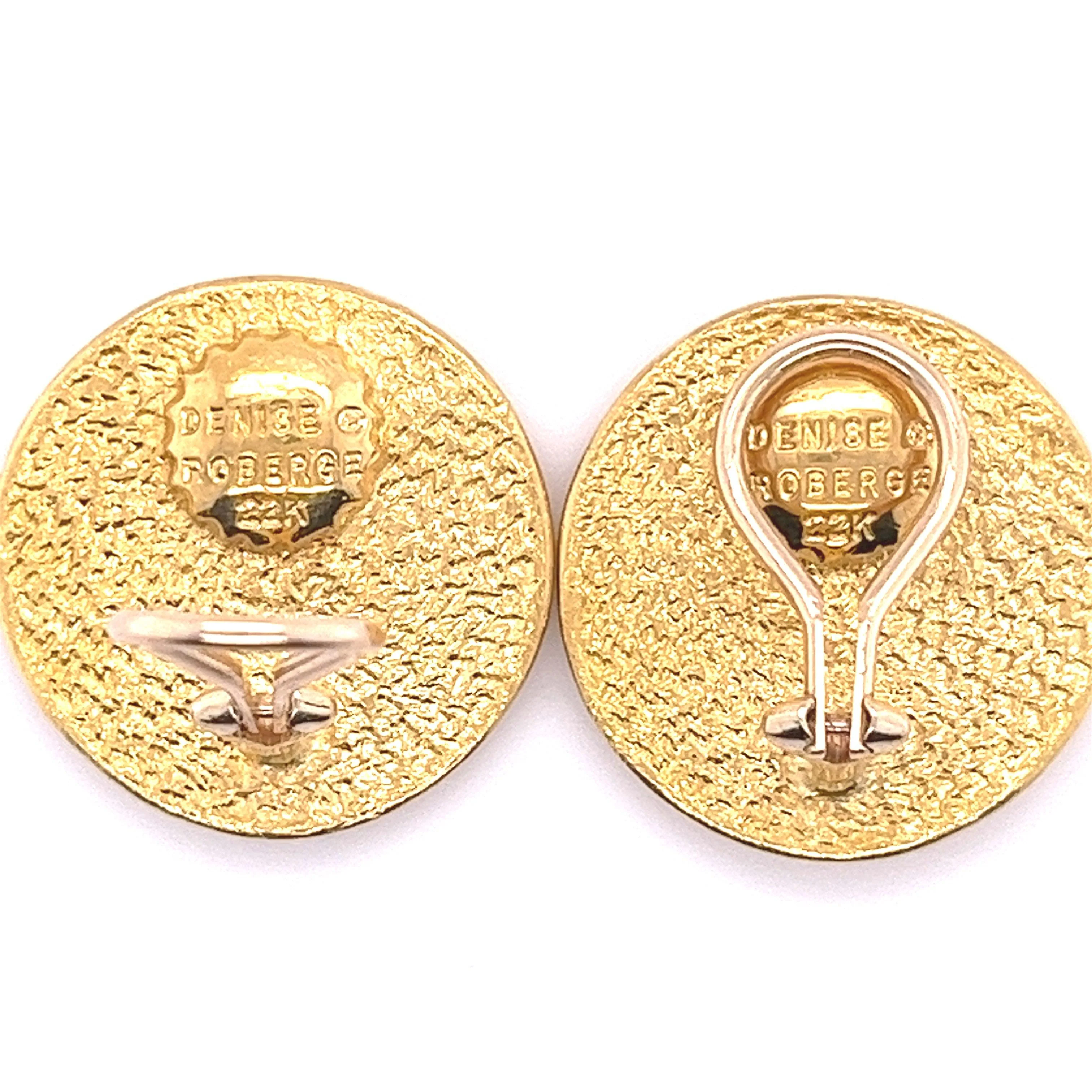 22k Gold Vintage Roman Coin Motif Round Earrings Signed Denise Roberge - Image 7