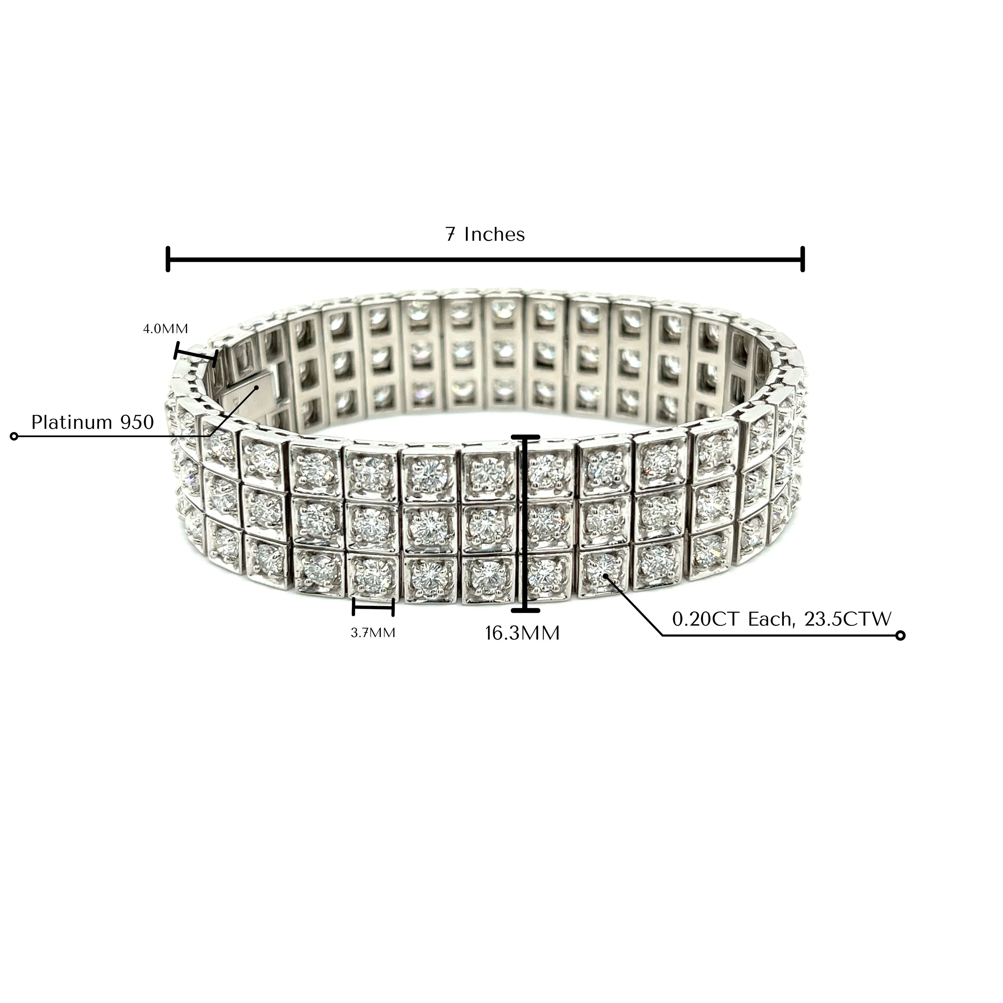 23.5 Carat Natural Round Cut Diamond 3 Row Box Set Tennis Bracelet - Image 7