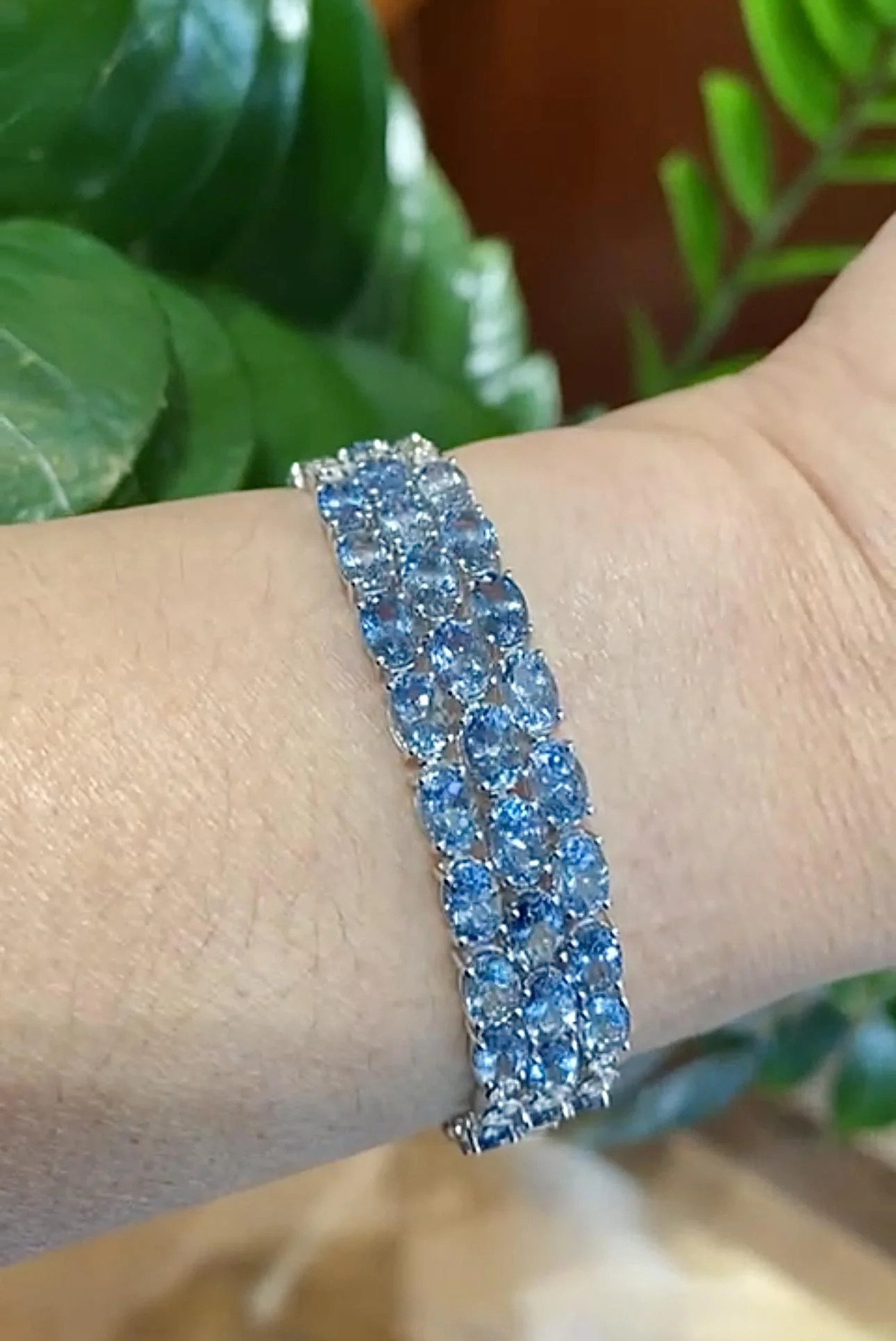 28 Carat Oval Cut Aquamarine 3 Row Tennis Bracelet - Image 3
