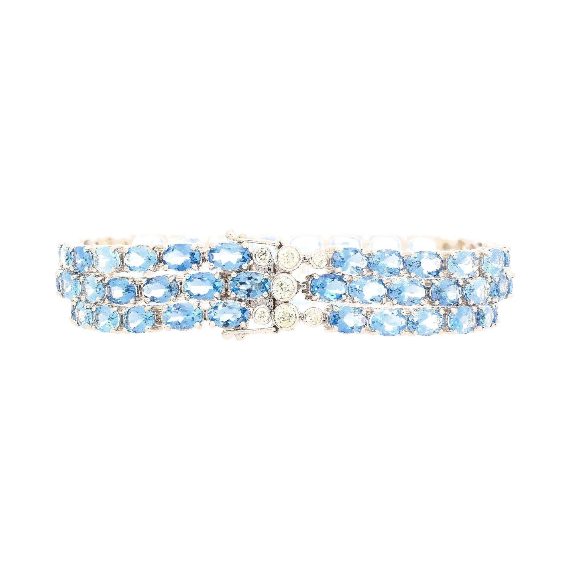 28 Carat Oval Cut Aquamarine 3 Row Tennis Bracelet - Image 4