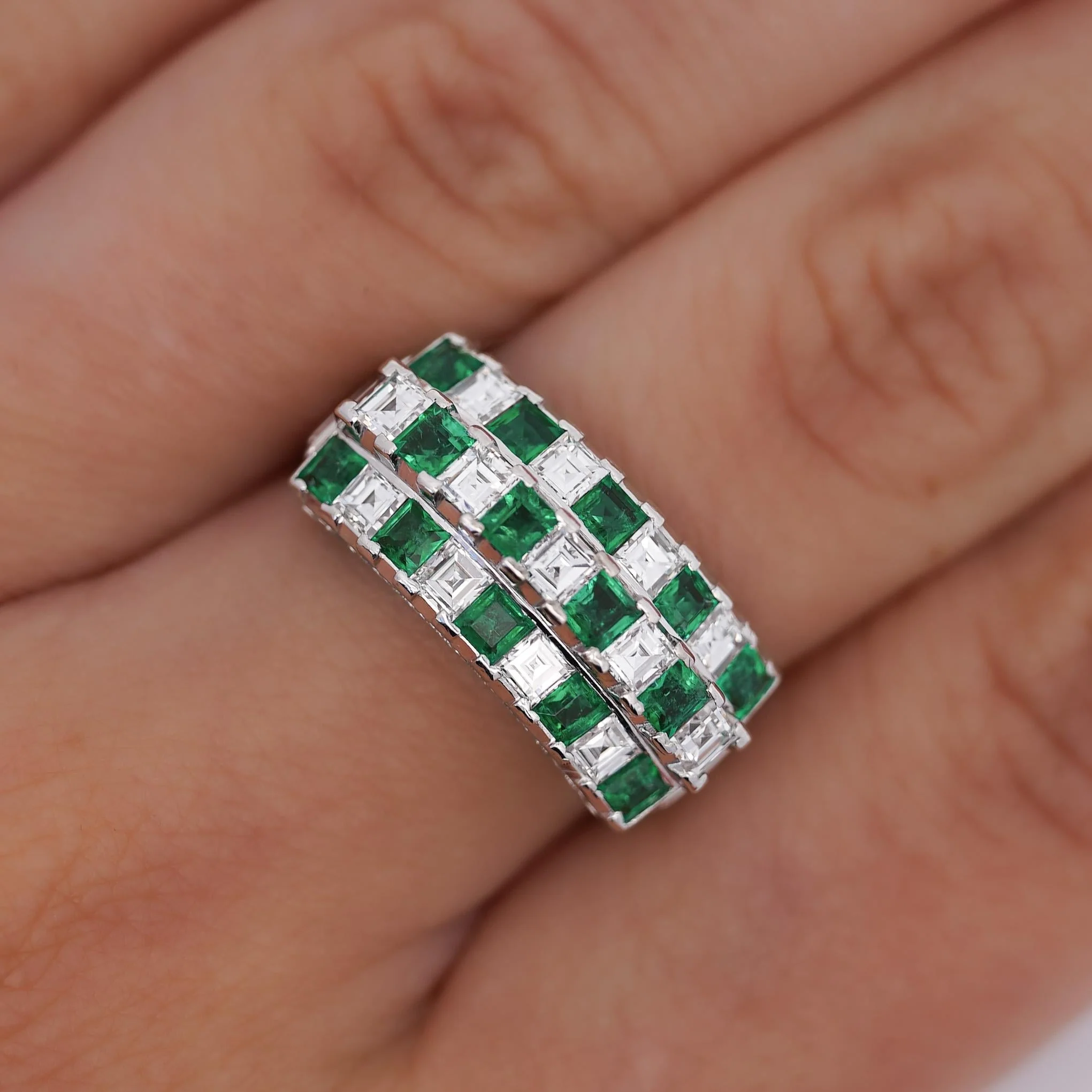 2 Carat Asscher Cut Emerald & Diamond Checkerboard Statement Ring - Image 2