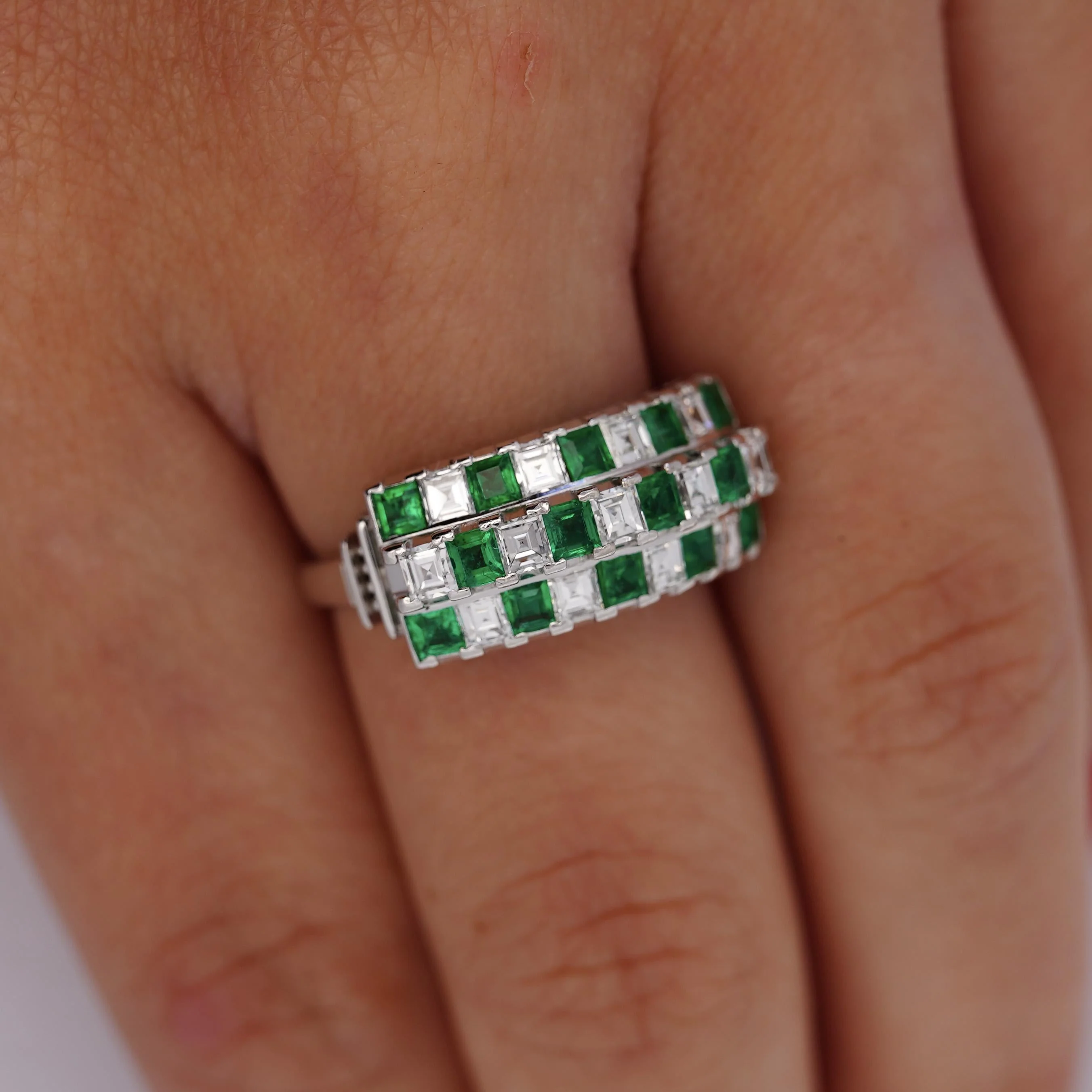 2 Carat Asscher Cut Emerald & Diamond Checkerboard Statement Ring - Image 5
